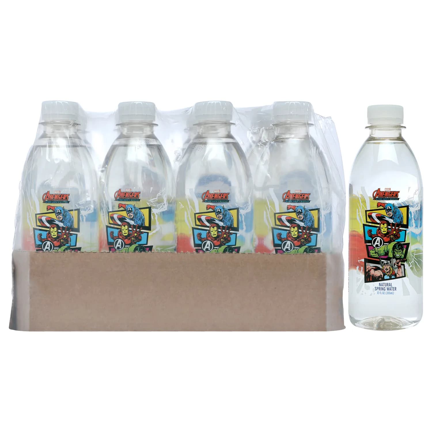 PULSE Marvel Avengers Natural Spring Water - Disney Water Bottles - Filtered Spring Water - BPA-Free Recyclable Bottles - 12 Pack