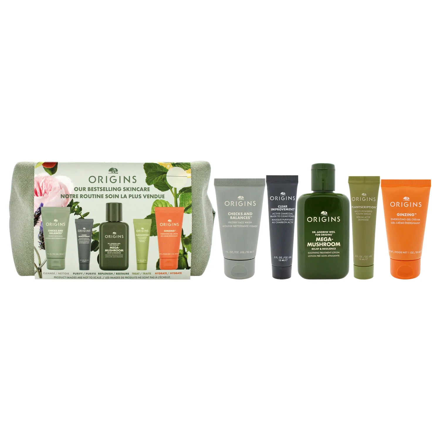 Origins Bestselling Skincare Set | Features Cleanser, Mask, Treatment Lotion, Serum & Moisturizer | With Peptides, Hyaluronic Acid & Niacinamide