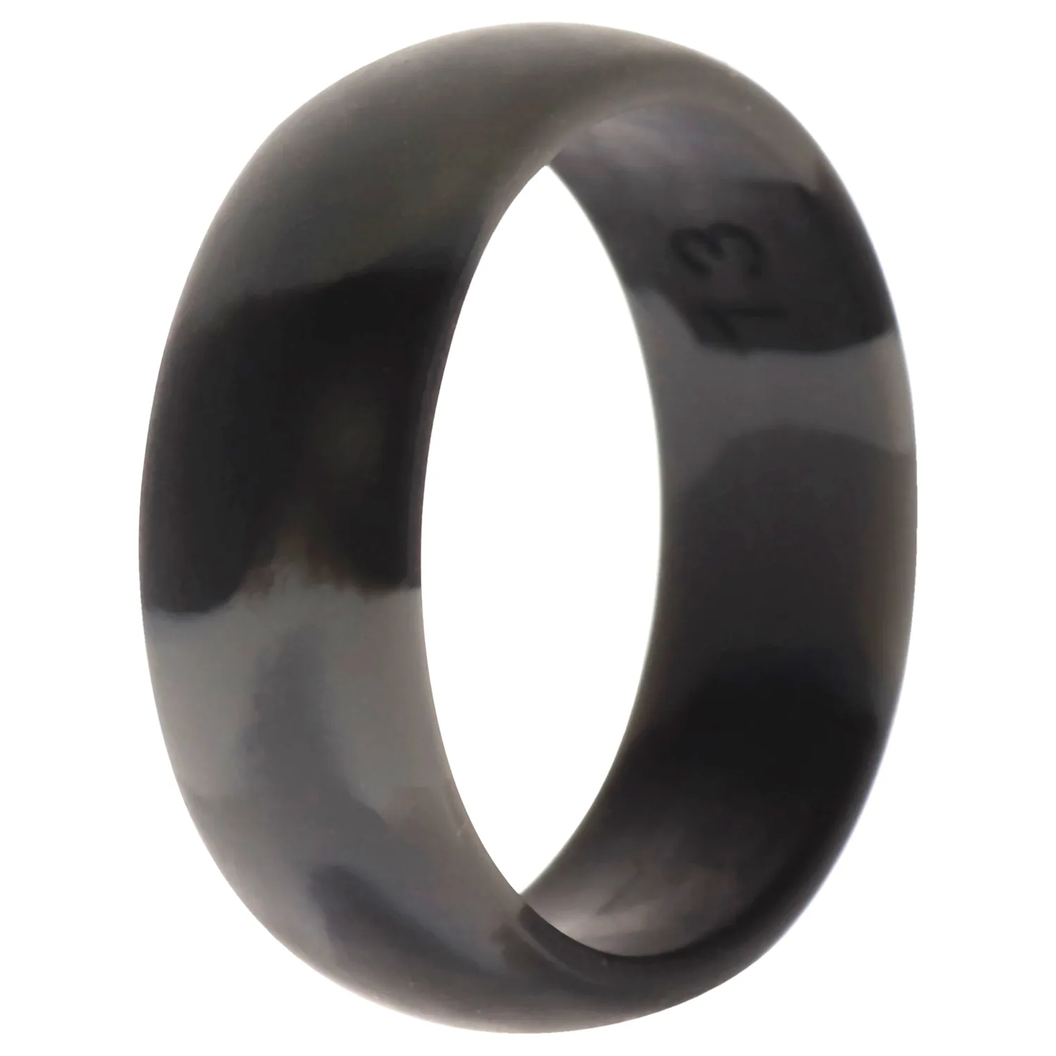 ROQ Silicone Rubber Wedding Ring for Men, Comfort Fit, Breathable Rubber Engagement Band, Men's Wedding Band, 8mm Wide 2mm Thick, Dome Solid, Single, Black Camo, Size 13