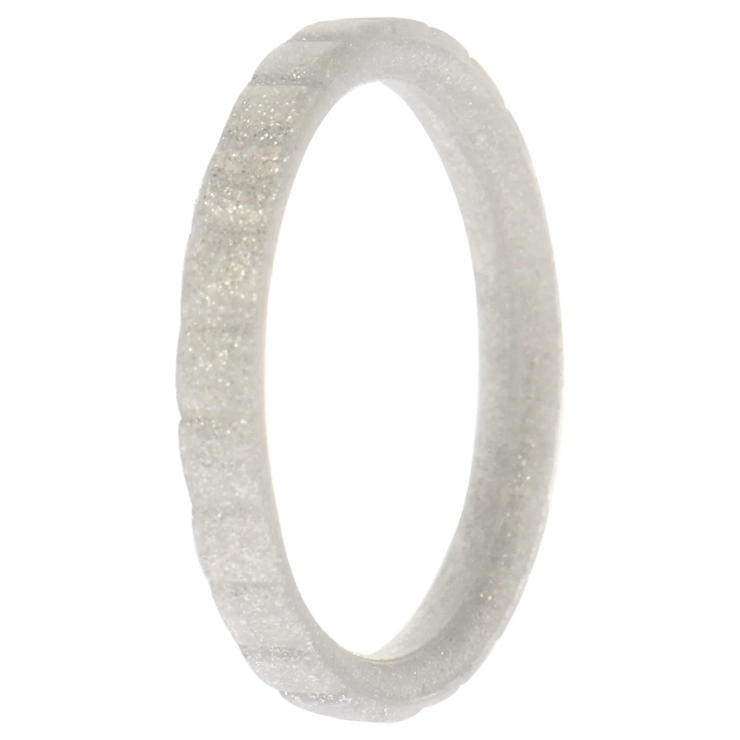 ROQ Silicone Rubber Wedding Ring for Women, Thin Stackable Rubber Silicone Wedding Band, Bridal Jewelry Set, Anniversary Rings, Promise Ring, Horizontal Lines, 2.5mm Wide 2mm Thick, Single, Silver, Size 7