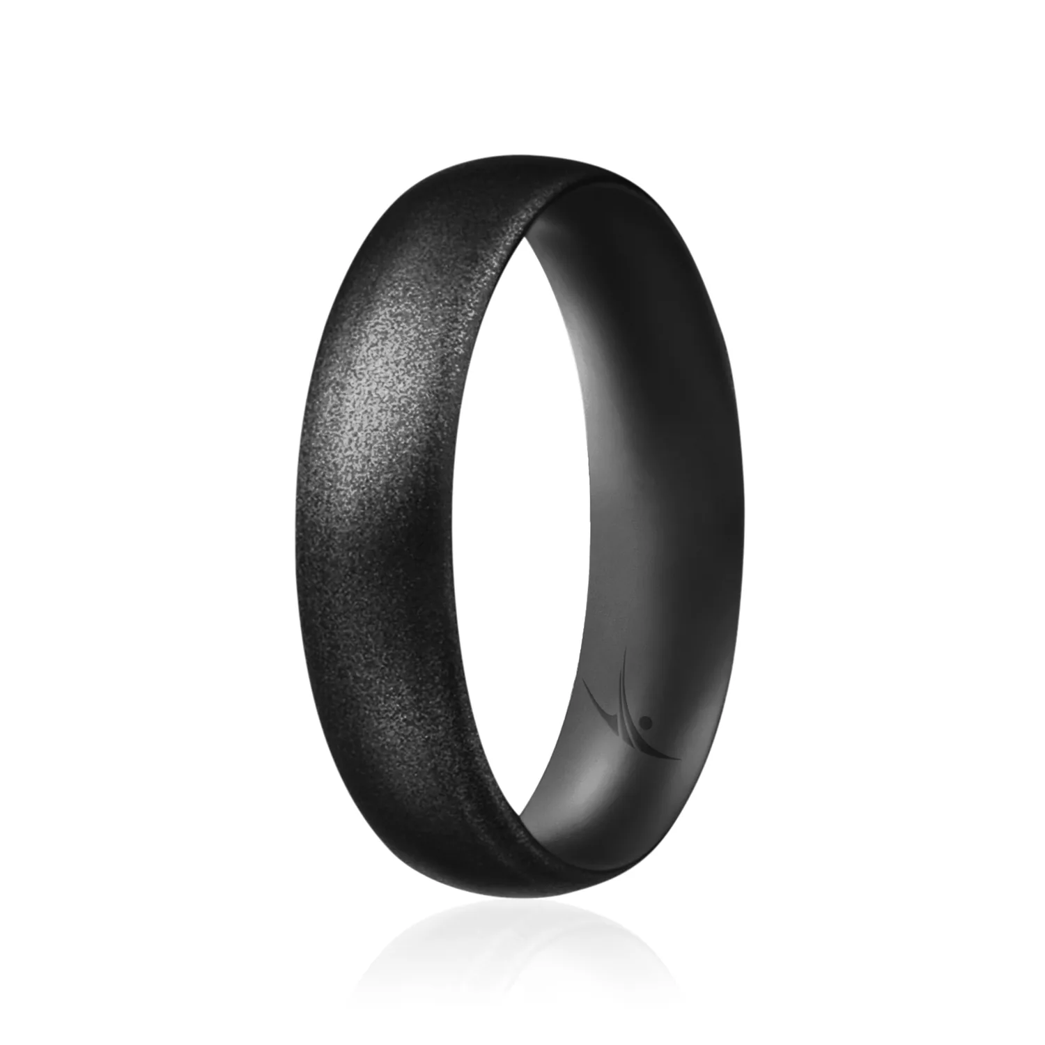 ROQ Silicone Rubber Wedding Ring for Men & Women, Comfort Fit, Men & Women's Wedding Band, Breathable Rubber Engagement Band, 6mm Wide 2mm Thick, Dome Solid Thin, Single, Metal Black, Size 5