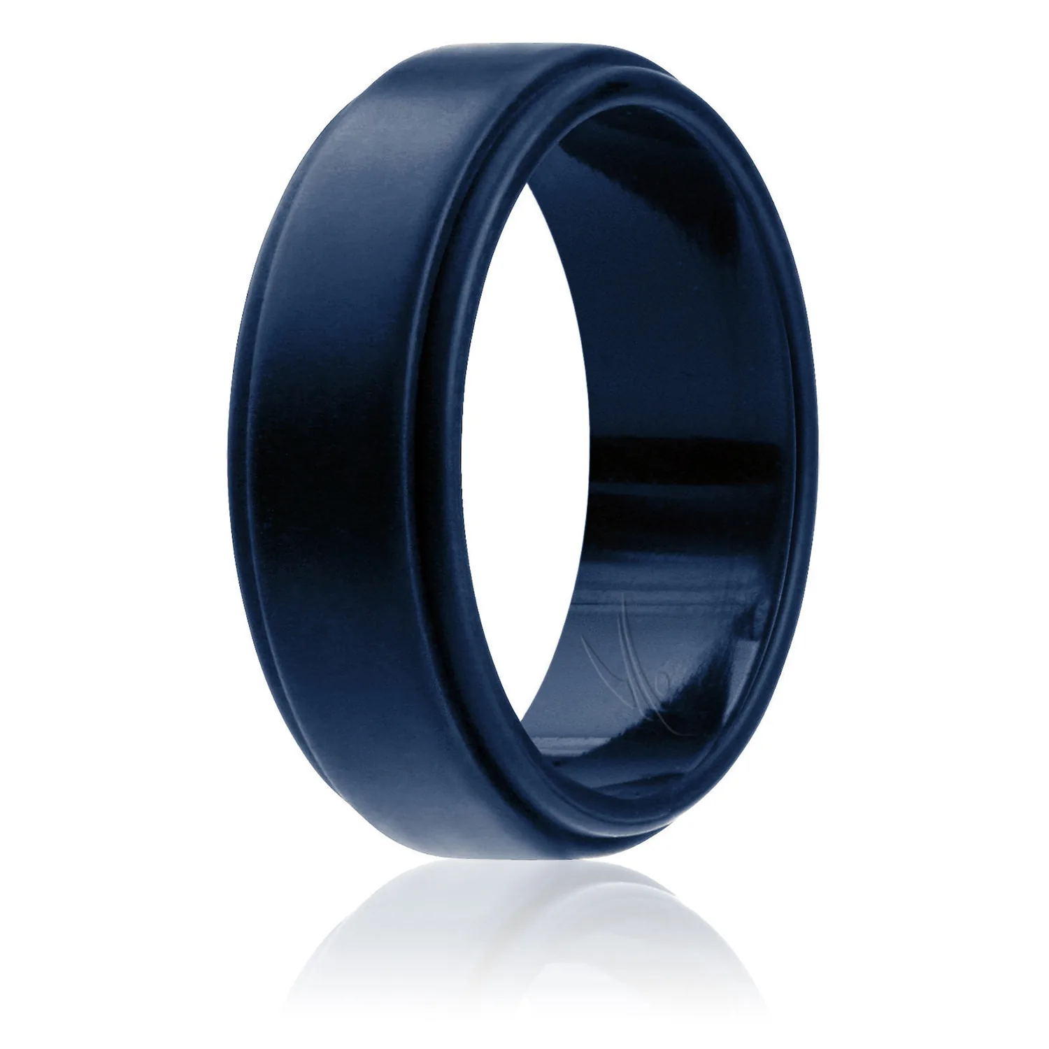 ROQ Silicone Rubber Wedding Ring for Men, Comfort Fit, Men's Wedding Band, Breathable Rubber Engagement Band, 8mm Wide 2mm Thick, Step Edge, Single, Blue, Size 9