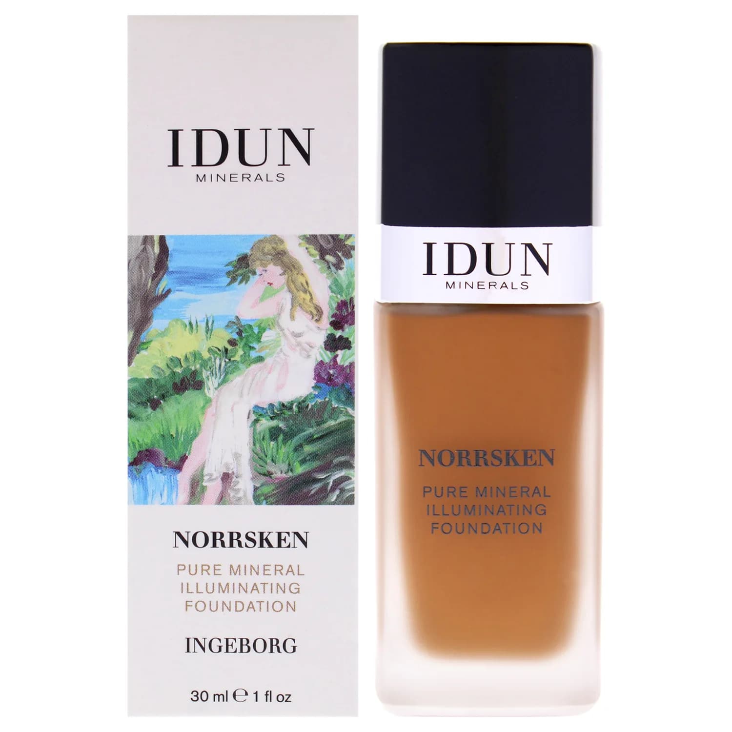 IDUN Minerals Liquid Norrsken Foundation - Silky Smooth Coverage - Luminous, Dewy Finish for Dry and Dull Skin - Water Resistant and Vegan Makeup - 223 Ingeborg - Warm Medium Brown - 1.01 oz
