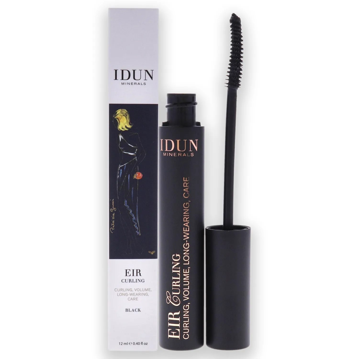 IDUN Minerals Mascara Eir Curling - Curl Boosting, Lengthening Lash Enhancer with Curved Wand Applicator - Creamy, Volumizing Mineral Formula - Cruelty Free, Nourishing Vegan Ingredients - 0.40 oz