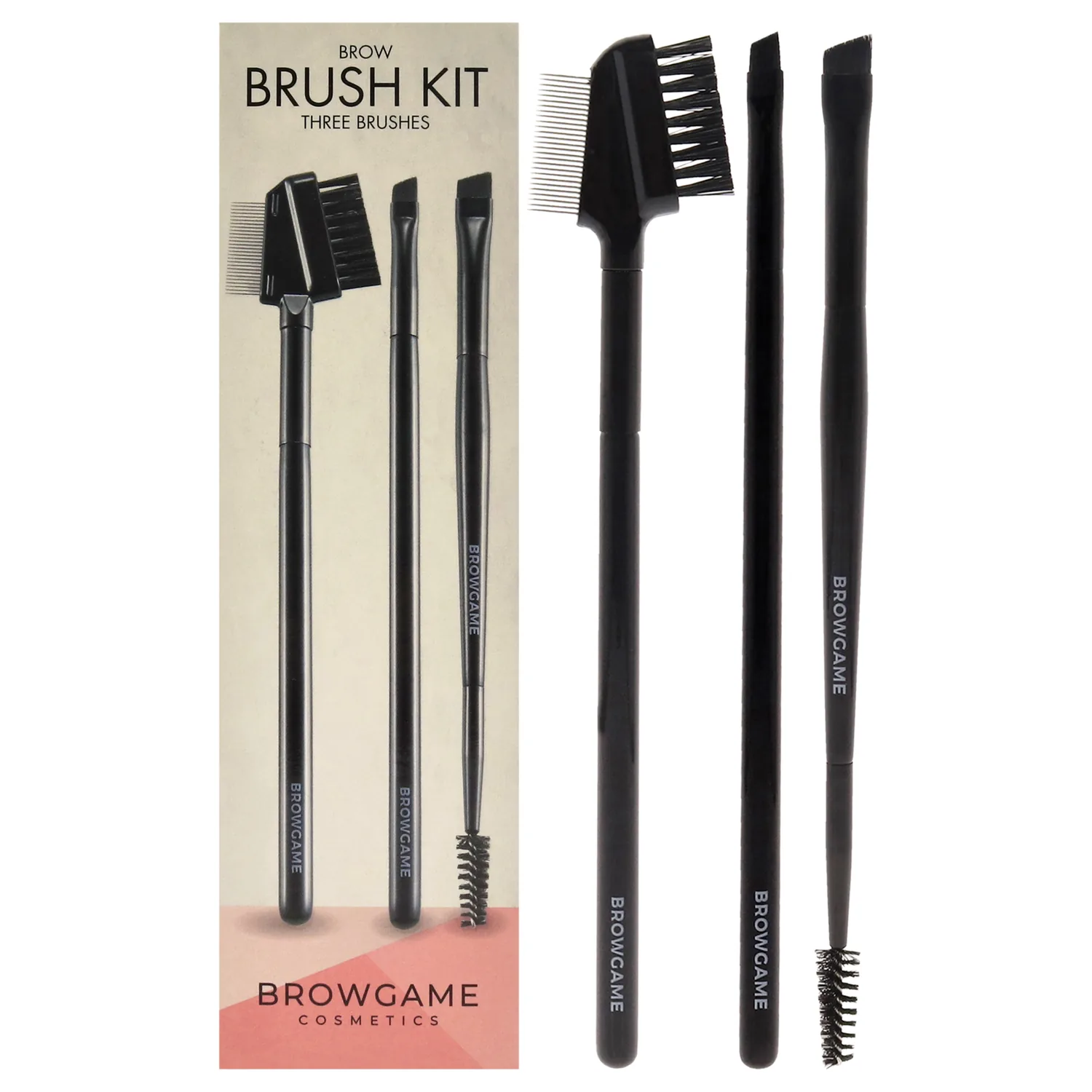 Browgame Brow Brush Kit - Features Premium Synthetic Bristles - Shapes And Grooms - Creates Clean, Defined Edges - For Brushing Through Brows And Combing Through Eyelashes - Travel Friendly - 3 Pc