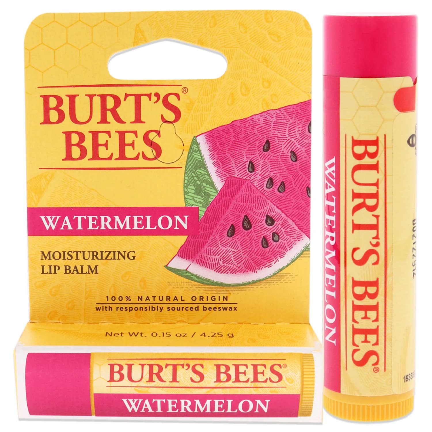 Burt's Bees Watermelon Lip Balm, Lip Moisturizer With Responsibly Sourced Beeswax, Tint-Free, Natural Conditioning Lip Treatment, 1 Tube, 0.15 oz.