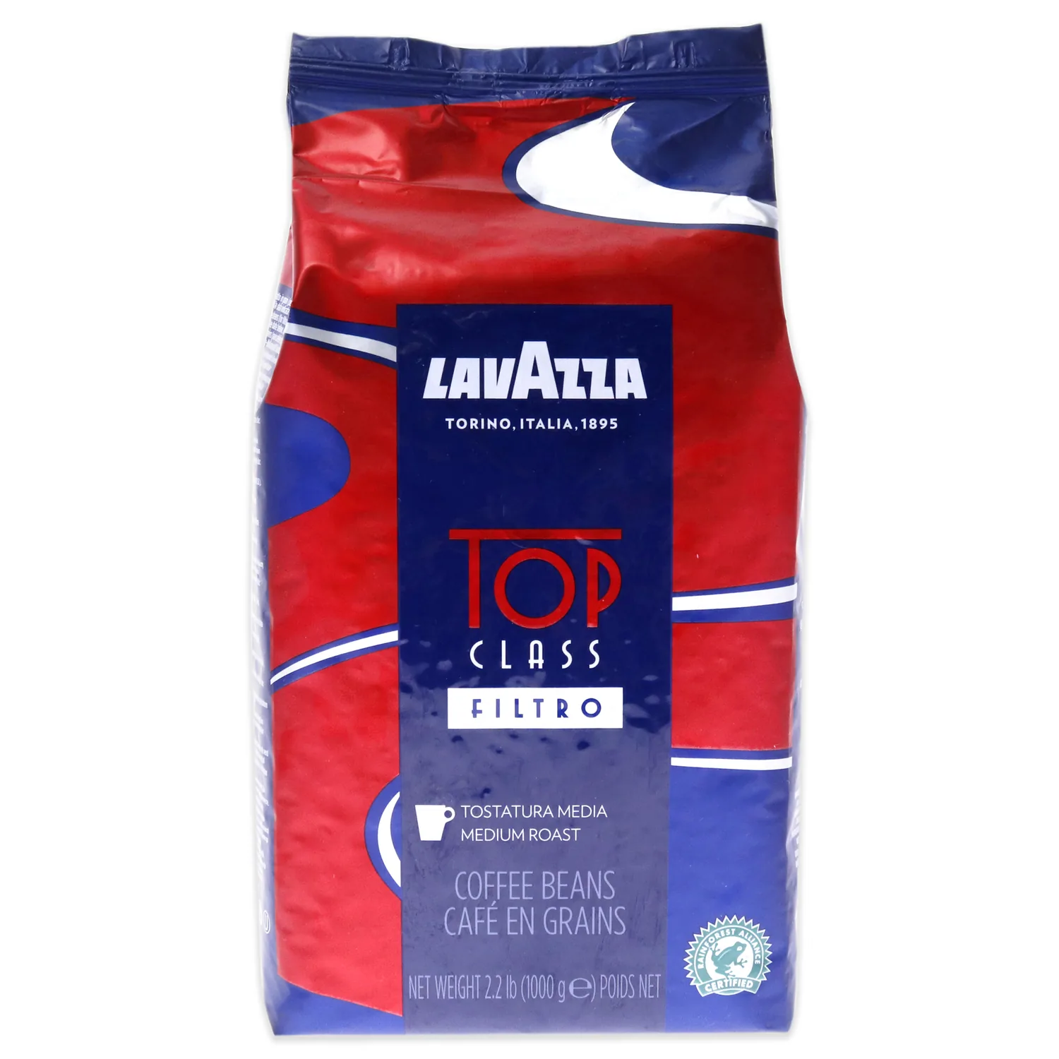 Lavazza Top Class Filtro Whole Bean Coffee Medium Roast 2.2LB Bag, 100% Natural Arabica, Milk chocolate and roasted hazelnut aromatic notes