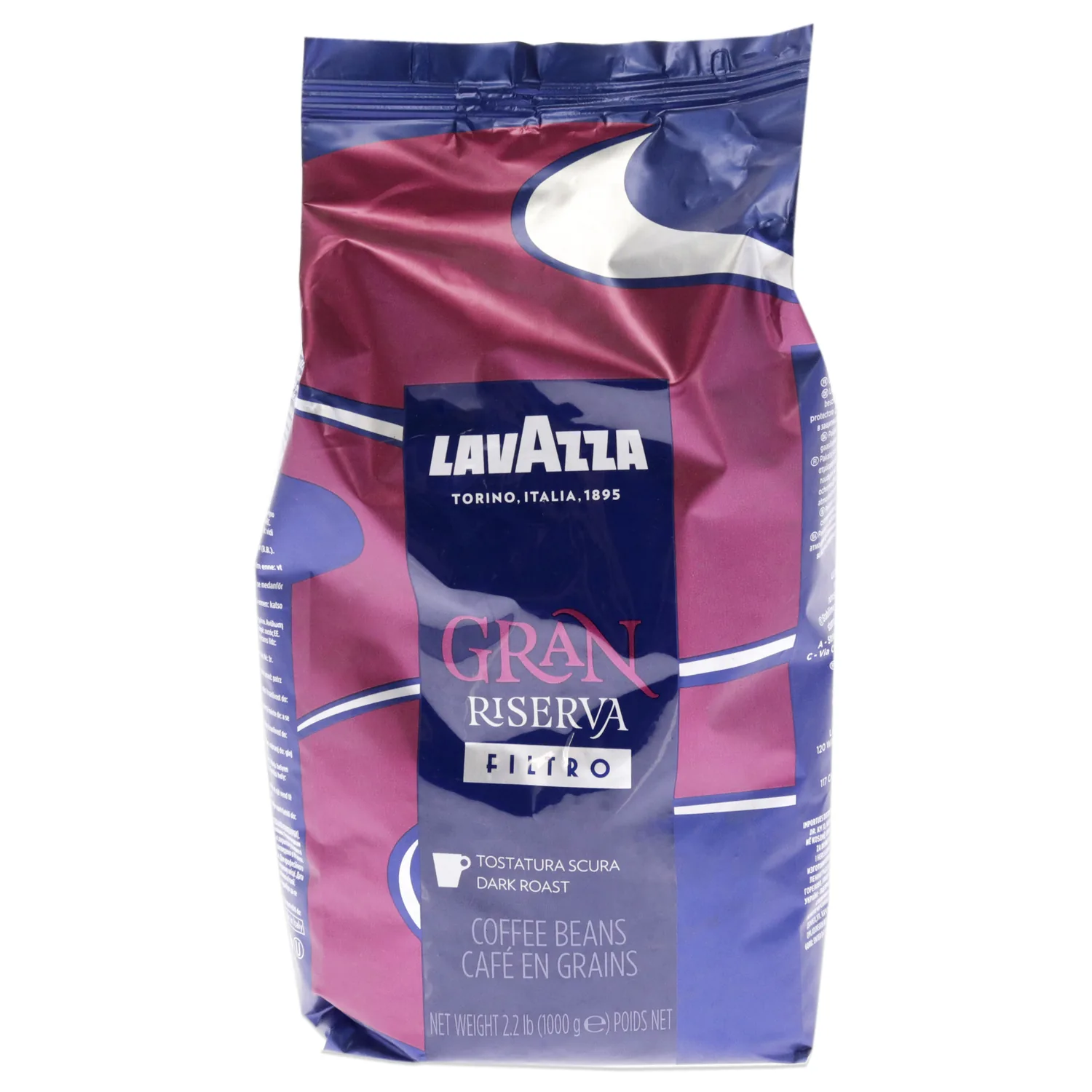 Lavazza Gran Riserva Filtro Whole Bean Coffee Dark Roast 2.2LB Bag, 100% Natural Arabica, Authentic Italian, Cocoa and Caramel aromatic notes