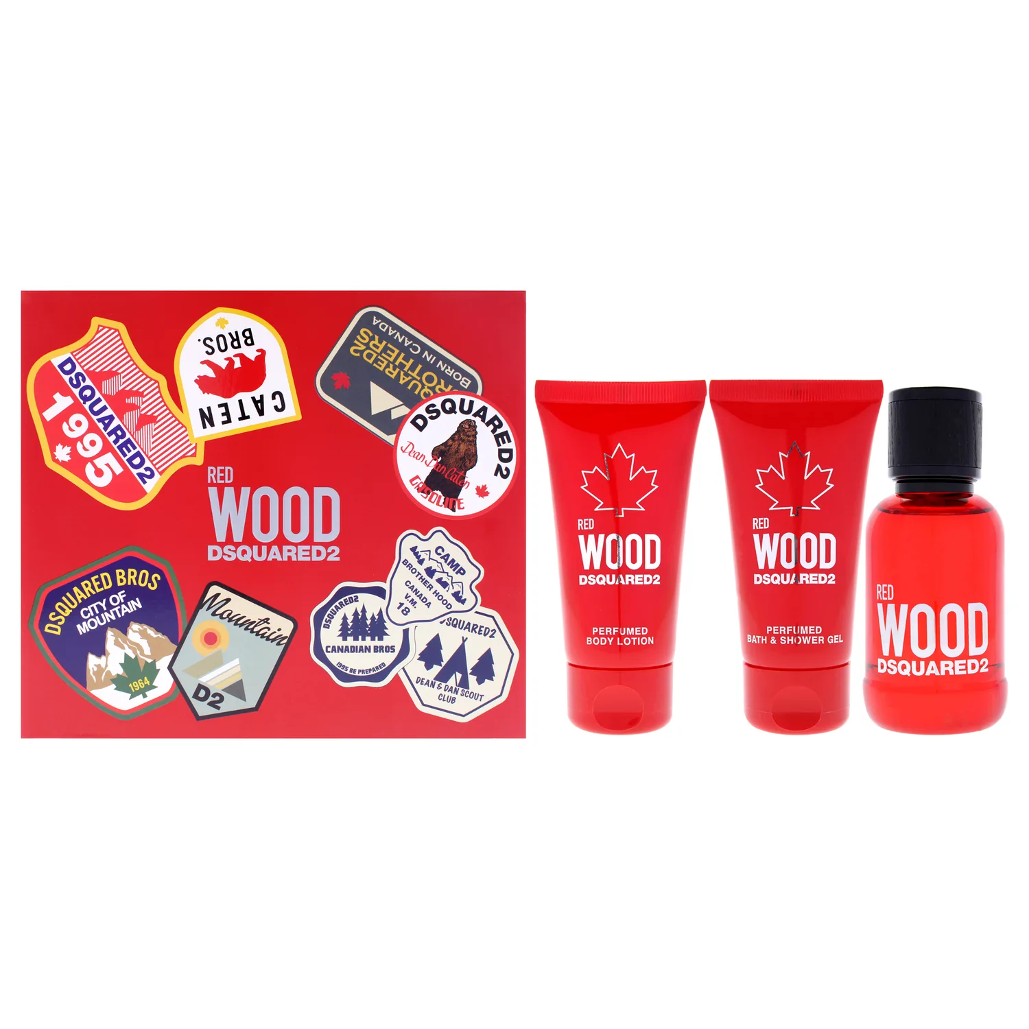 Dsquared2 Red Wood Women 1.7oz EDT Spray, 1.7oz Body Lotion, 1.7oz Bath and Shower Gel 3 Pc Gift Set