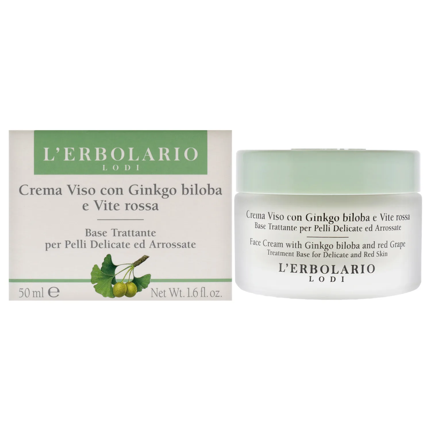 L'Erbolario Face Cream with Ginkgo Biloba and Red Grape - Helps Cover Imperfections - Leaves Skin Soft and Smooth with an Even Tone - Suitable for Sensitive Skin - Silicone and Paraben Free - 1.6 oz