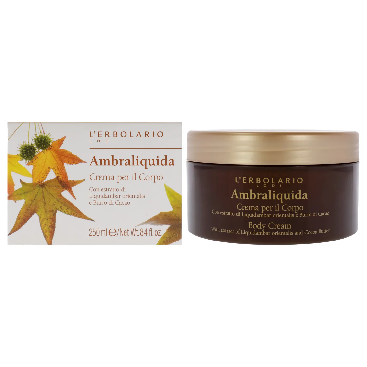 L'Erbolario Body Cream - Moisturizing Body Butter for Dry Skin - Toning and Protecting Skin Care with Amber and Creamy Scent - Ambraliquida - 8.4 oz