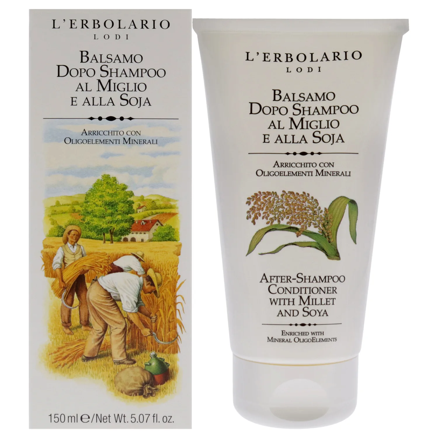 L'Erbolario Millet and Soya After-Shampoo Hair Conditioner - Conditioner for Women and Men to Prevent Hair Loss - Protects Damaged, Dry Locks - 5.1 oz