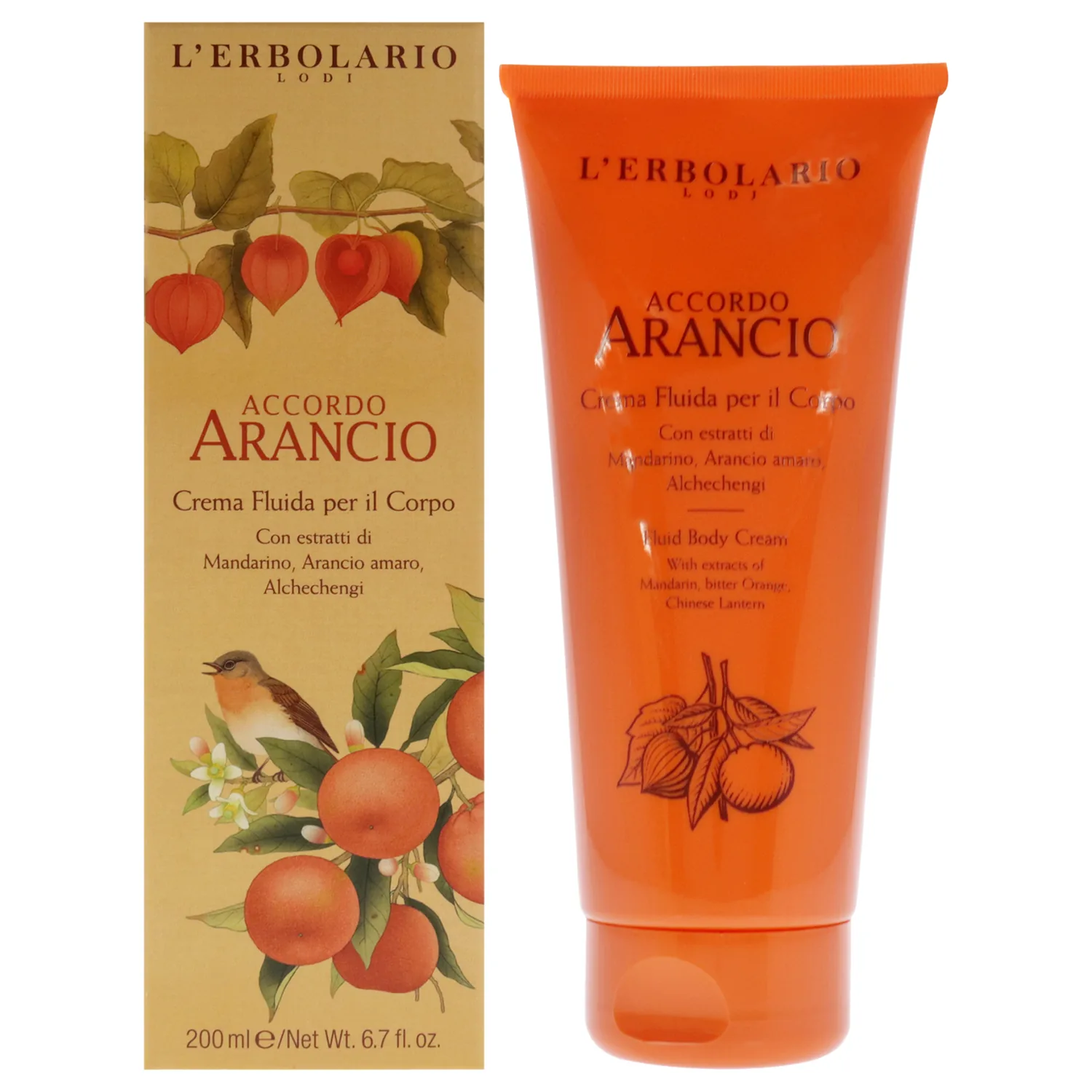 L'Erbolario Fluid Body Cream - Hydrating Body Butter for Dry Skin with Sunflower Oil - Skin Care for Elasticity, Firmness - Accordo Arancio - 6.7 oz