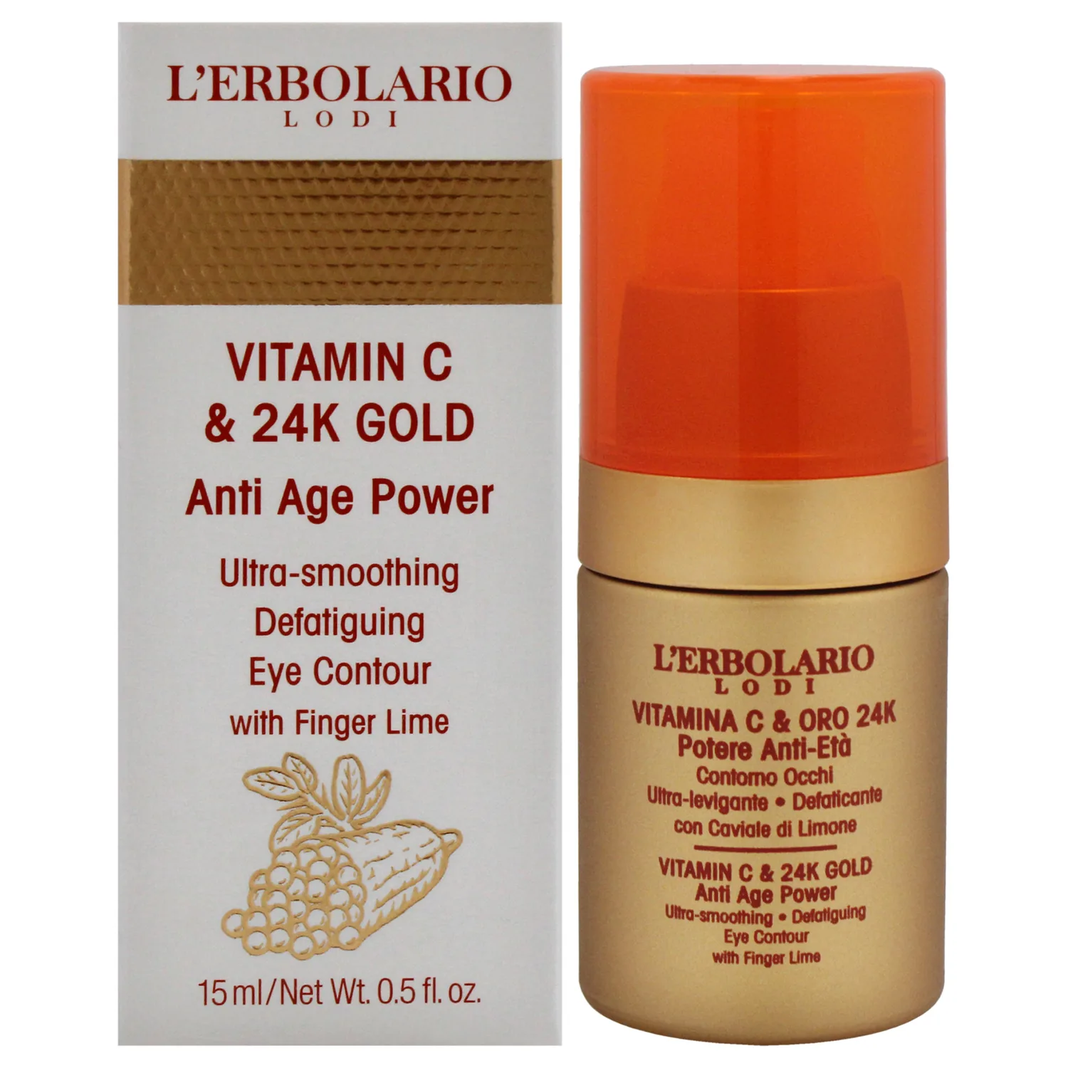 L'Erbolario Vitamin C & 24K Gold Anti-Ageing Eye Contour Cream 15ml / 0.5 oz