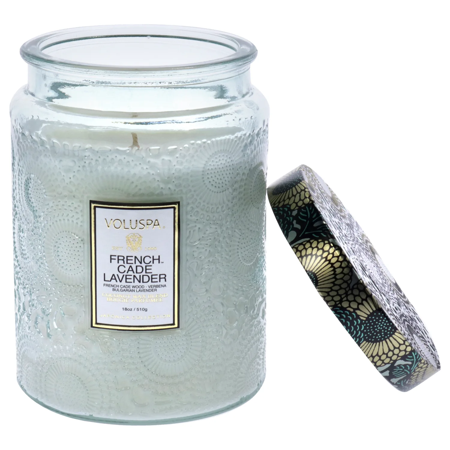 Voluspa French Cade Lavender Candle, 18 oz, Coconut Wax Blend, Scented Candles for Home, 100 Hour Burn Time, Candle Jars
