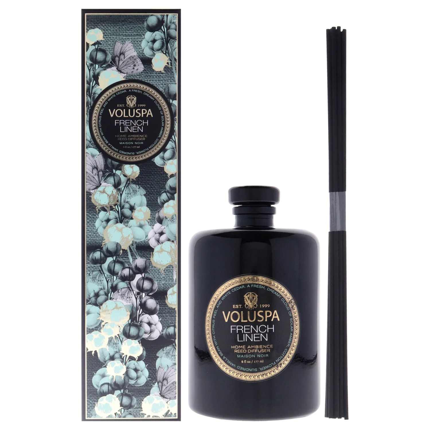Voluspa Maison Noir Collection - French Linen Reed Diffuser 6 oz