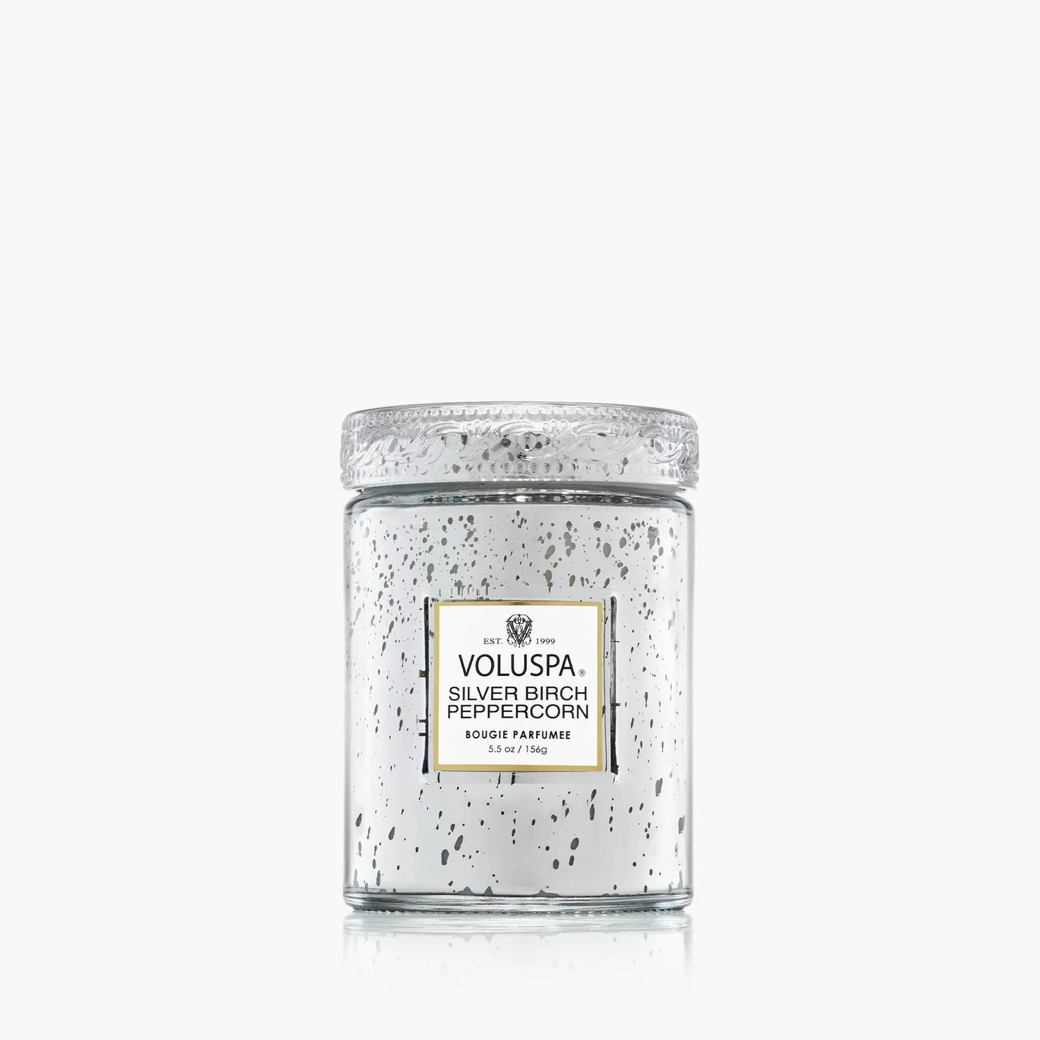 Voluspa Silver Birch Peppercorn Small Jar Candle 5.5 oz, front view