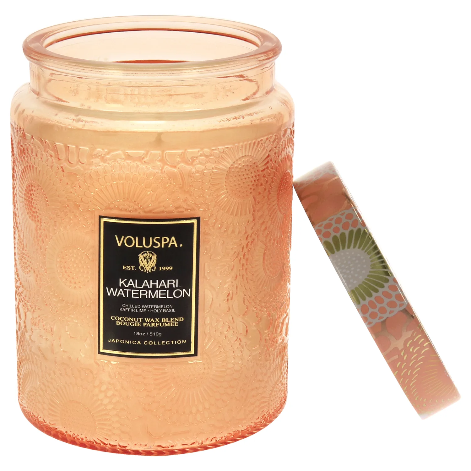 Voluspa Kalahari Watermelon, Large Candle Jar, 18 oz, 100 Hour Burn Time, Coconut Wax for Clean Burning, Handcrafted in the USA