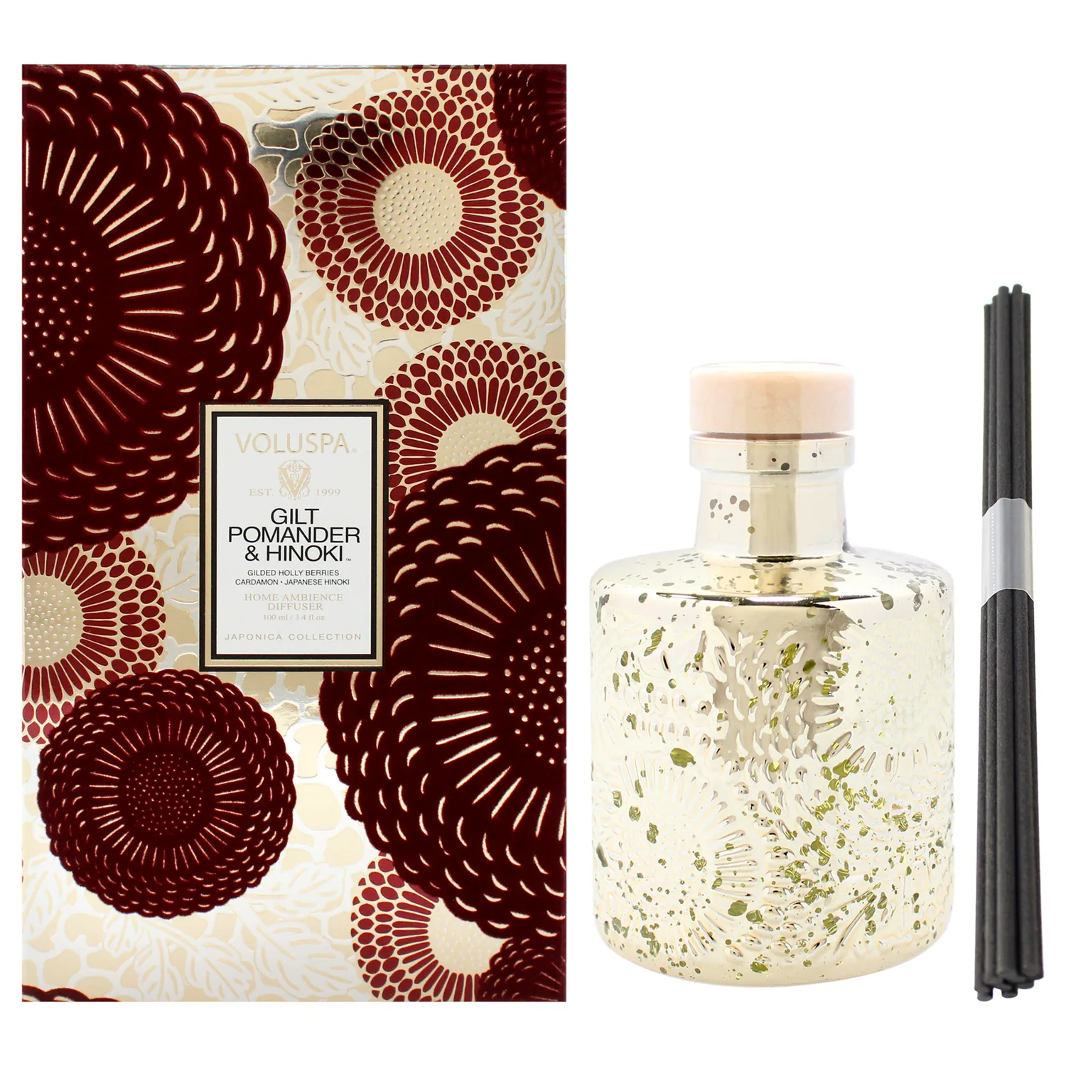 Voluspa Gilt Pomander and Hinoki Reed Diffuser 3.4 oz