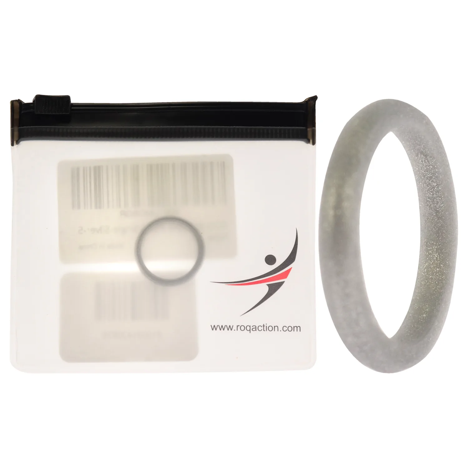 ROQ Silicone Rubber Wedding Ring for Women, Thin Stackable Rubber Silicone Wedding Band, Bridal Jewelry Set, Anniversary Rings, Promise Ring, Point Pave Edge, 2.5mm Wide 2mm Thick, Single, Silver, Size 5