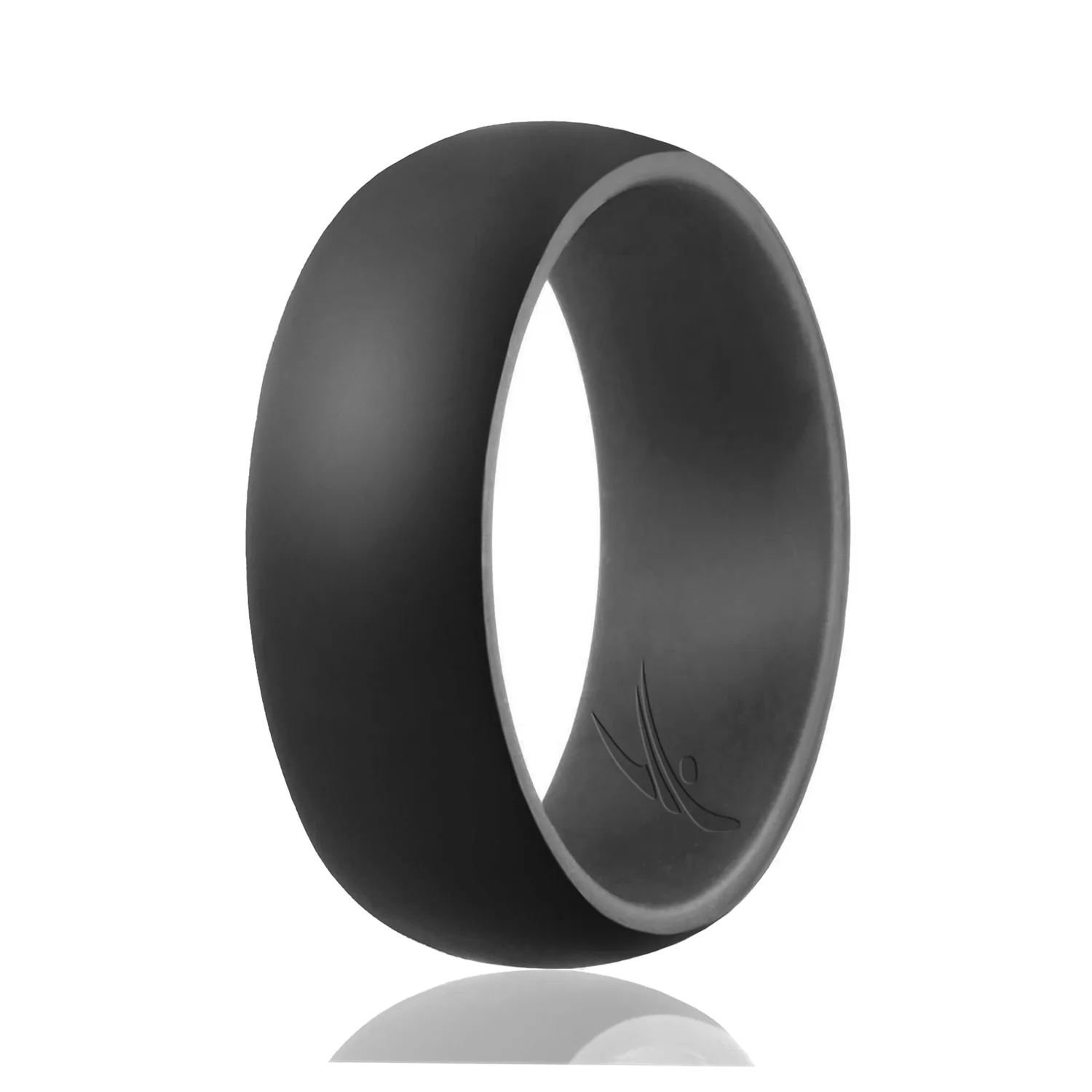 ROQ Silicone Rubber Wedding Ring for Men, Comfort Fit, Men's Wedding Band, Breathable Rubber Engagement Band, 9mm Wide 2mm Thick, Dome Style Duo Collection, Single, Grey & Black, Size 14