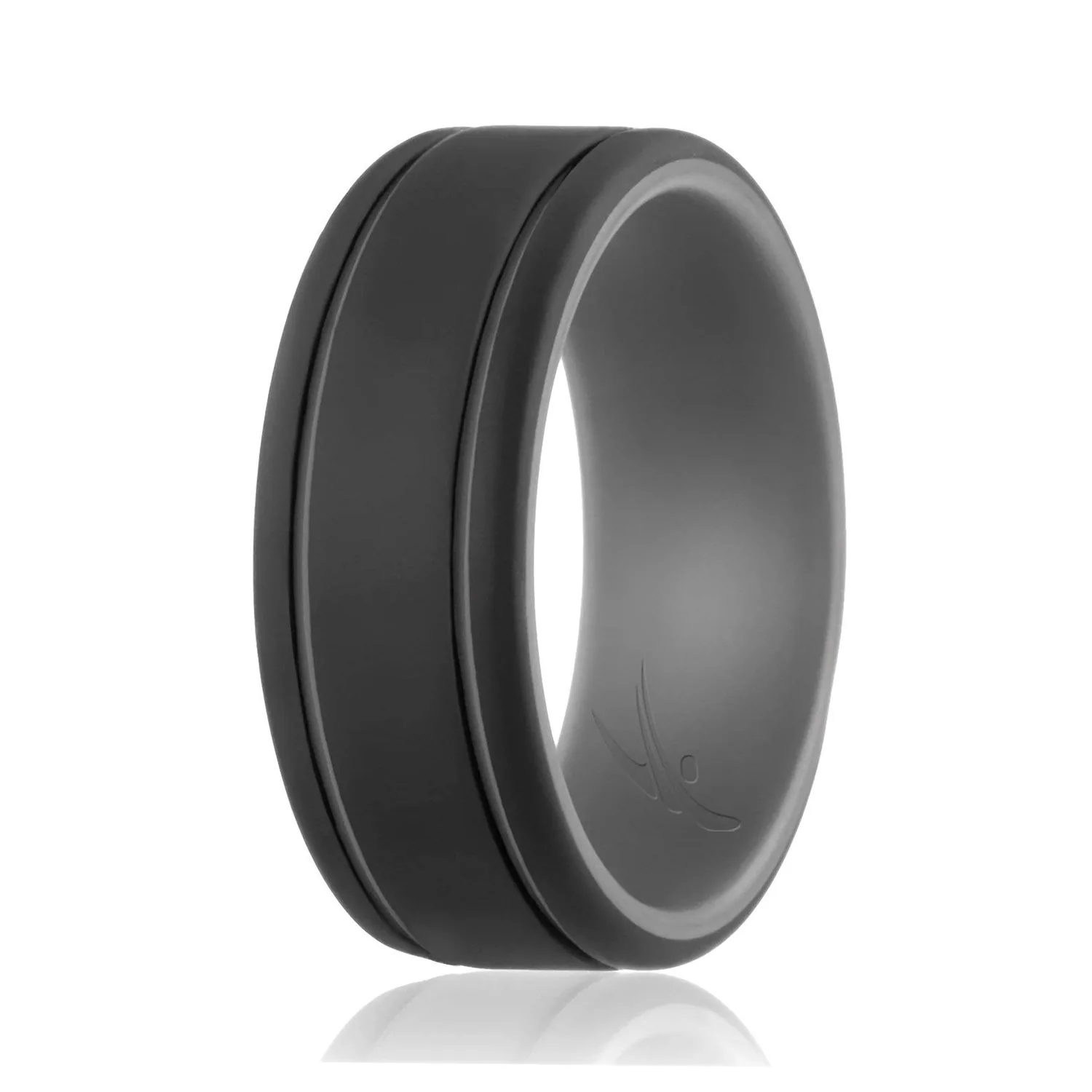 ROQ Silicone Wedding Ring - Duo Collection 2 Thin Lines - Grey-Black for Men