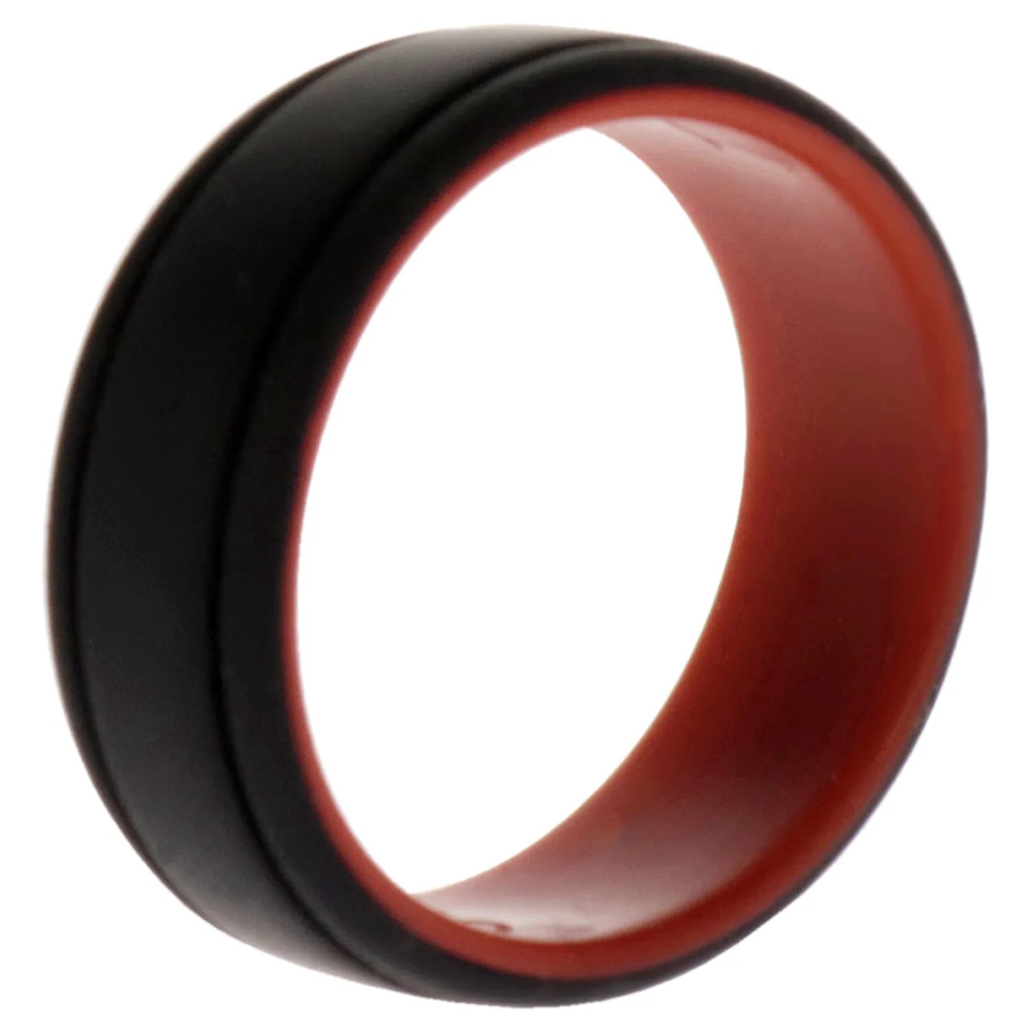 ROQ Silicone Rubber Wedding Ring for Men, Comfort Fit, Men's Wedding Band, Breathable Rubber Engagement Band, 9mm Wide 2mm Thick, 2 Thin Lines Duo Collection, Single, Red & Black, Size 15