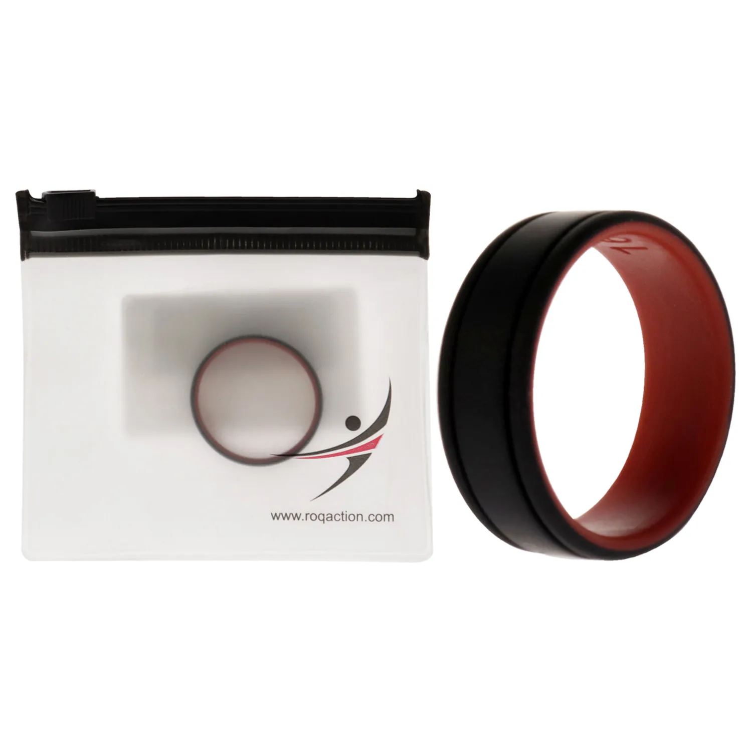 ROQ Silicone Rubber Wedding Ring for Men, Comfort Fit, Men's Wedding Band, Breathable Rubber Engagement Band, 9mm Wide 2mm Thick, 2 Thin Lines Duo Collection, Single, Red & Black, Size 16