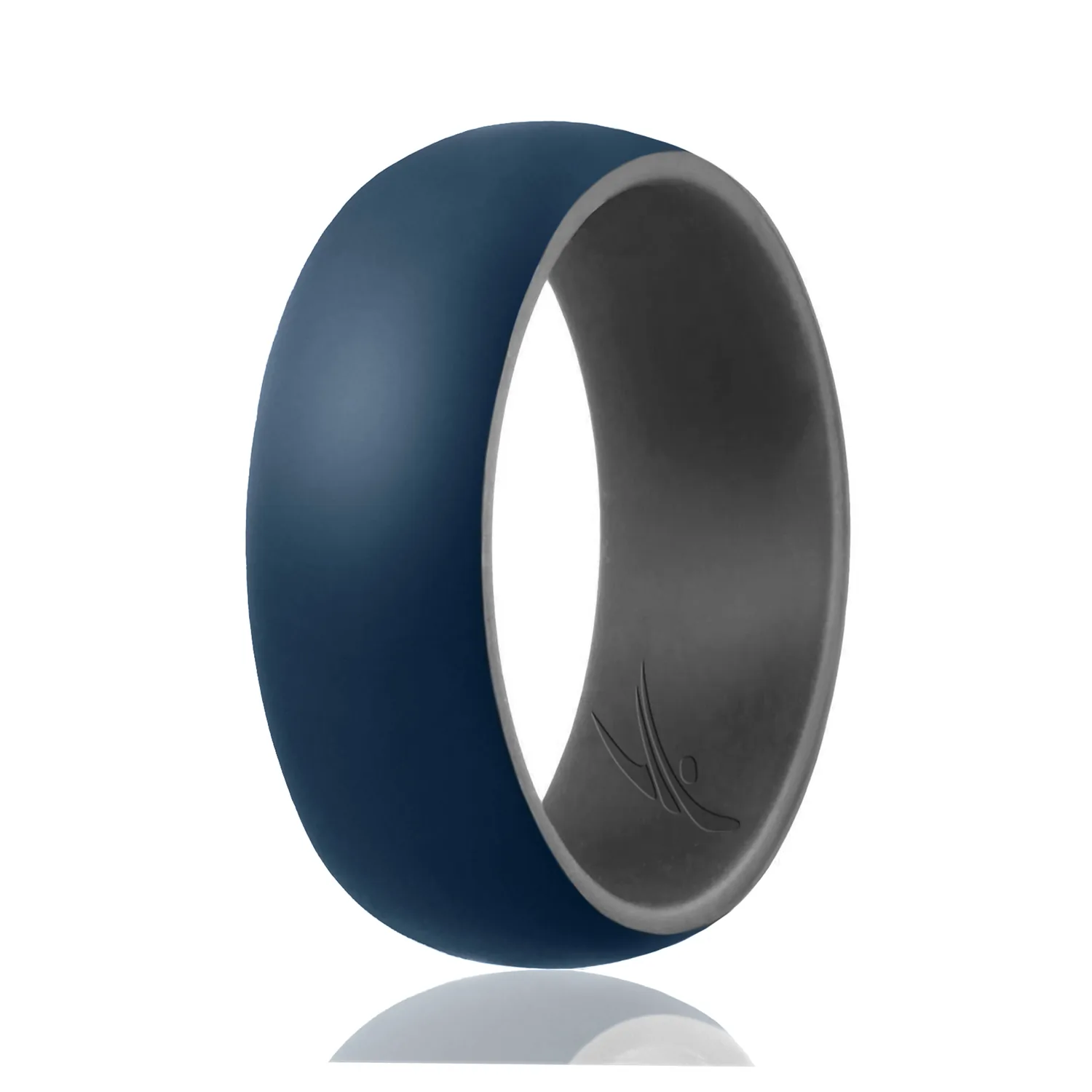 ROQ Silicone Rubber Wedding Ring for Men, Comfort Fit, Men's Wedding Band, Breathable Rubber Engagement Band, 9mm Wide 2mm Thick, Dome Style Duo Collection, Single, Blue & Grey, Size 10