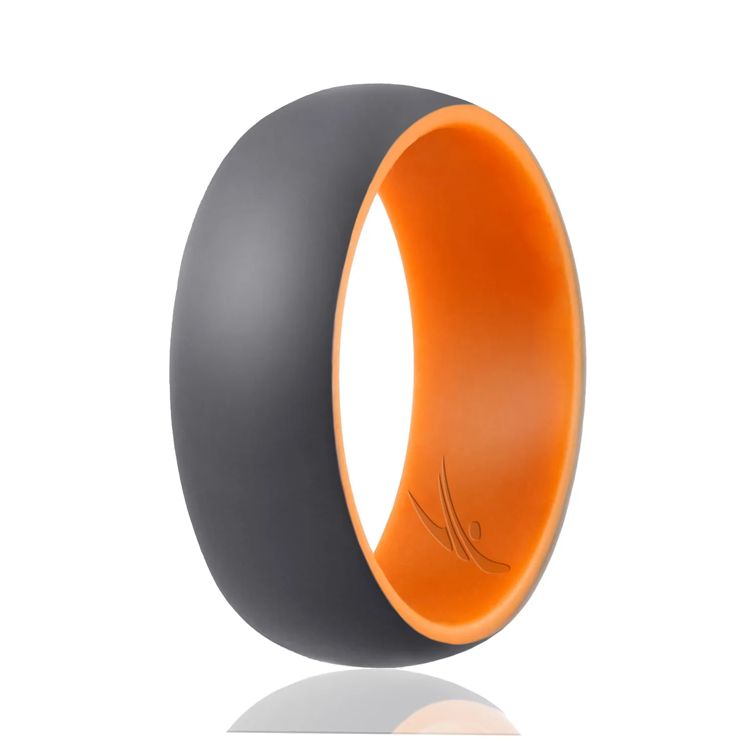 ROQ Silicone Wedding Ring - Duo Collection Dome Style - Orange-Grey for Men