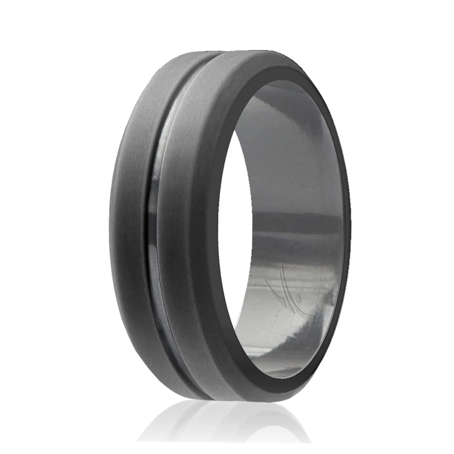 ROQ Silicone Wedding Ring - Engraved Middle Line - Grey for Men