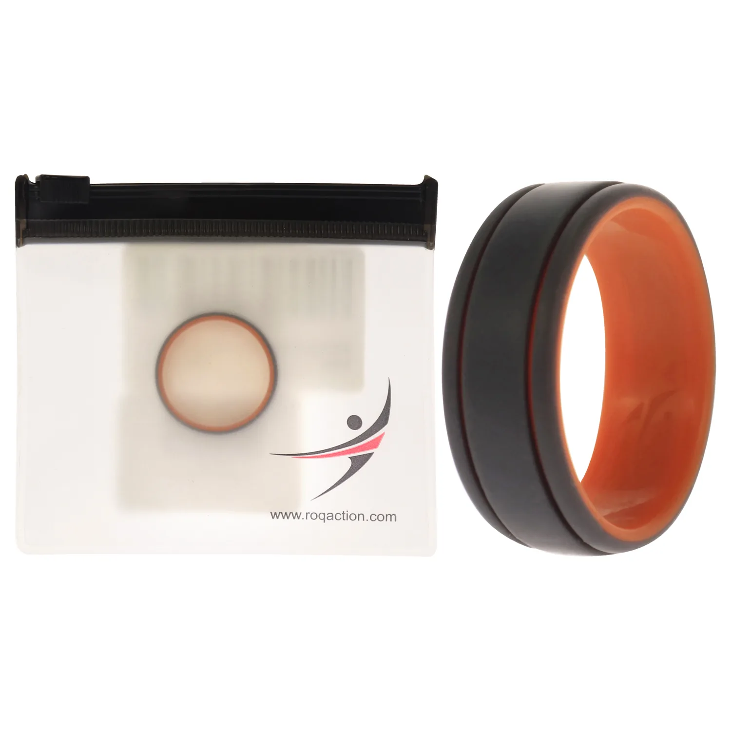 ROQ Silicone Wedding 2Layer Lines Ring - Orange & Grey for Men