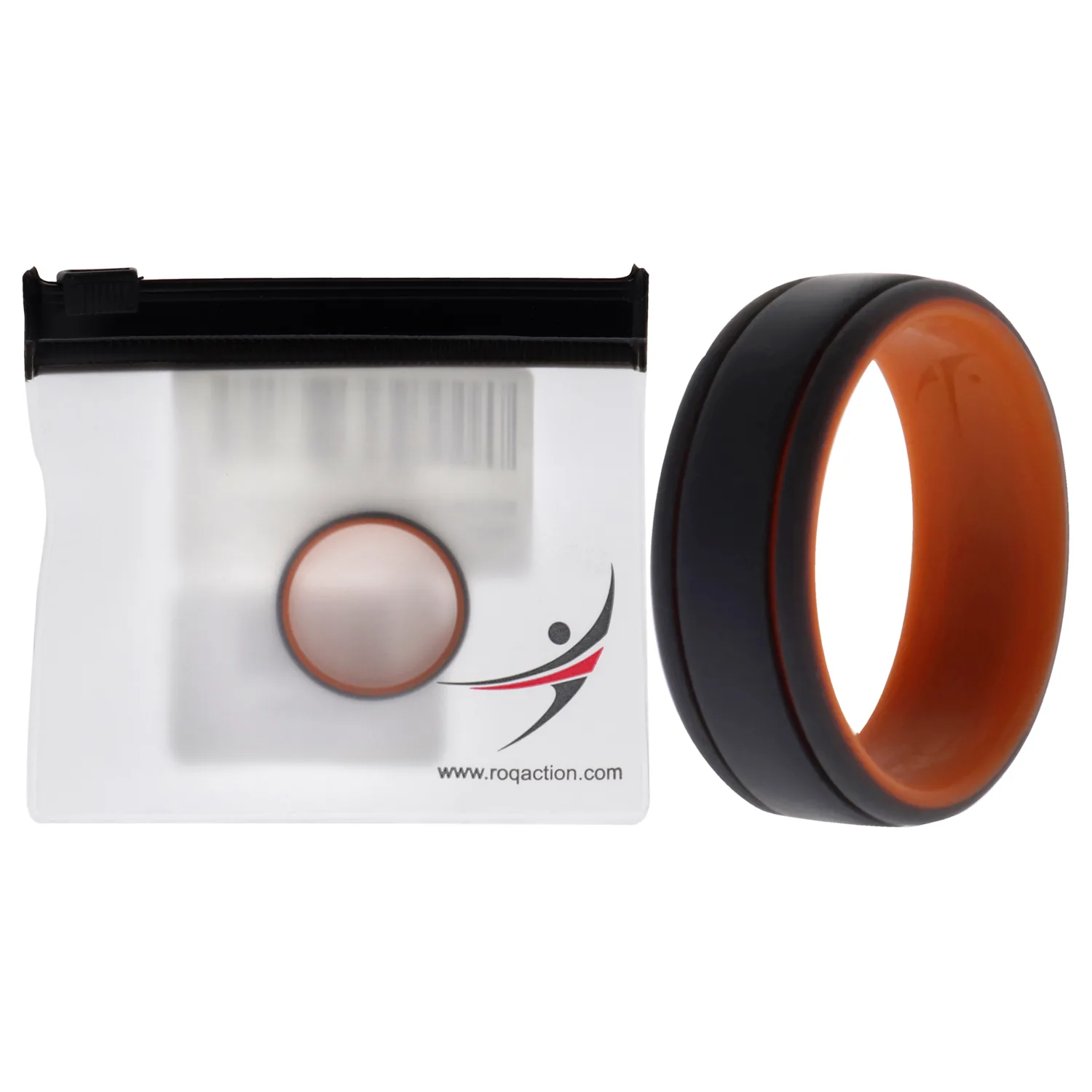 ROQ Silicone Wedding Ring - 2 Thin Lines Duo Collection - Orange & Grey for Men