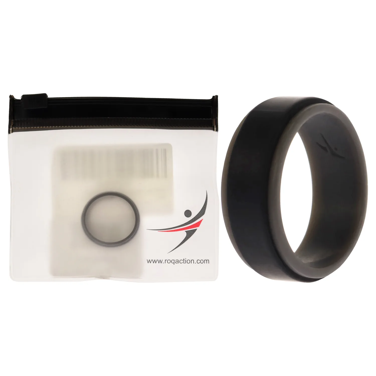 ROQ Silicone Rubber Wedding Ring for Men, Comfort Fit, Men's Wedding Band, Breathable Rubber Engagement Band, 8mm Wide 2mm Thick, Step Edge Duo, Single, Grey & Black, Size 9