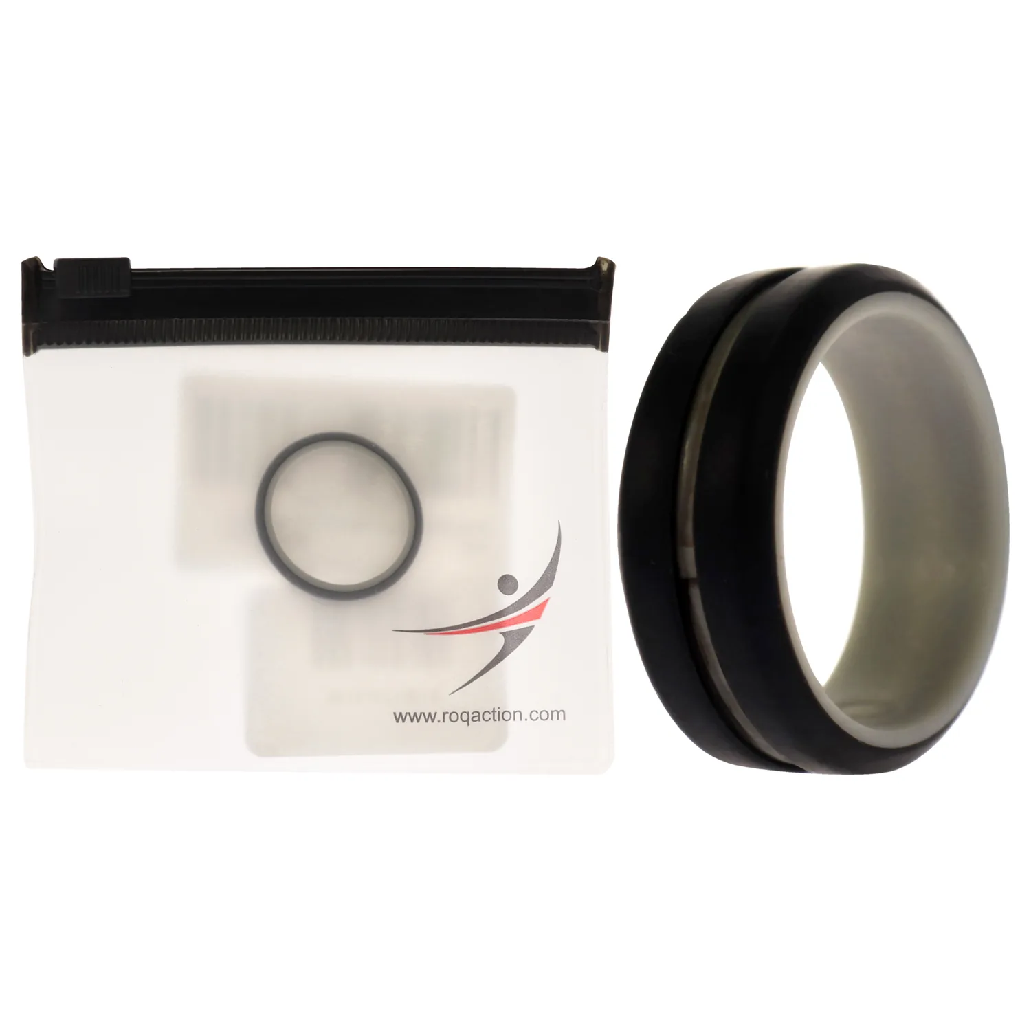ROQ Silicone Wedding 2Layer Middle Line Ring Grey & Black for Men