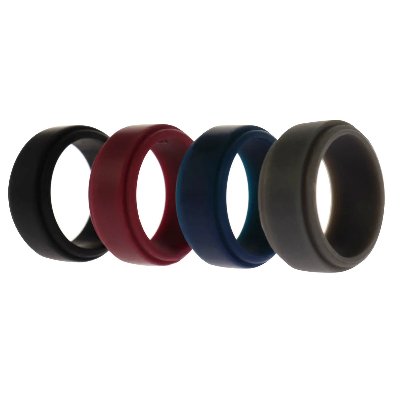 ROQ Silicone Rubber Wedding Ring for Men, Wedding Band, Breathable Rubber Engagement Band, 8mm Wide 2mm Thick, Step Edge, Multi Packs, Multi Colors, 4 x 6, Silicone