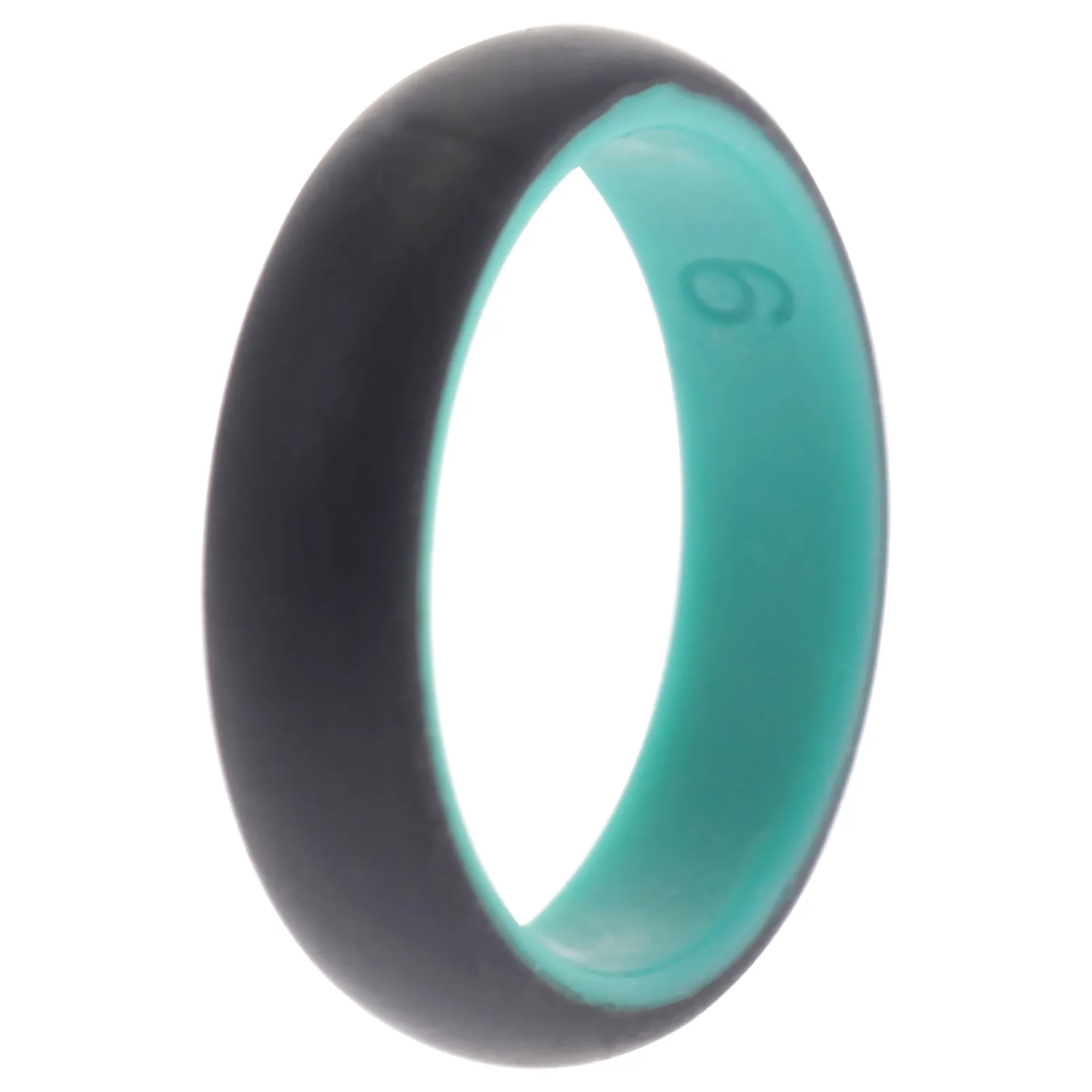 ROQ Silicone Rubber Wedding Ring for Women, Dome Duo Collection, Breathable Silicone Wedding Band, Anniversary Rings, Promise Ring, 5.5mm Wide 2mm Thick, Single, Turquoise & Black, Size 9