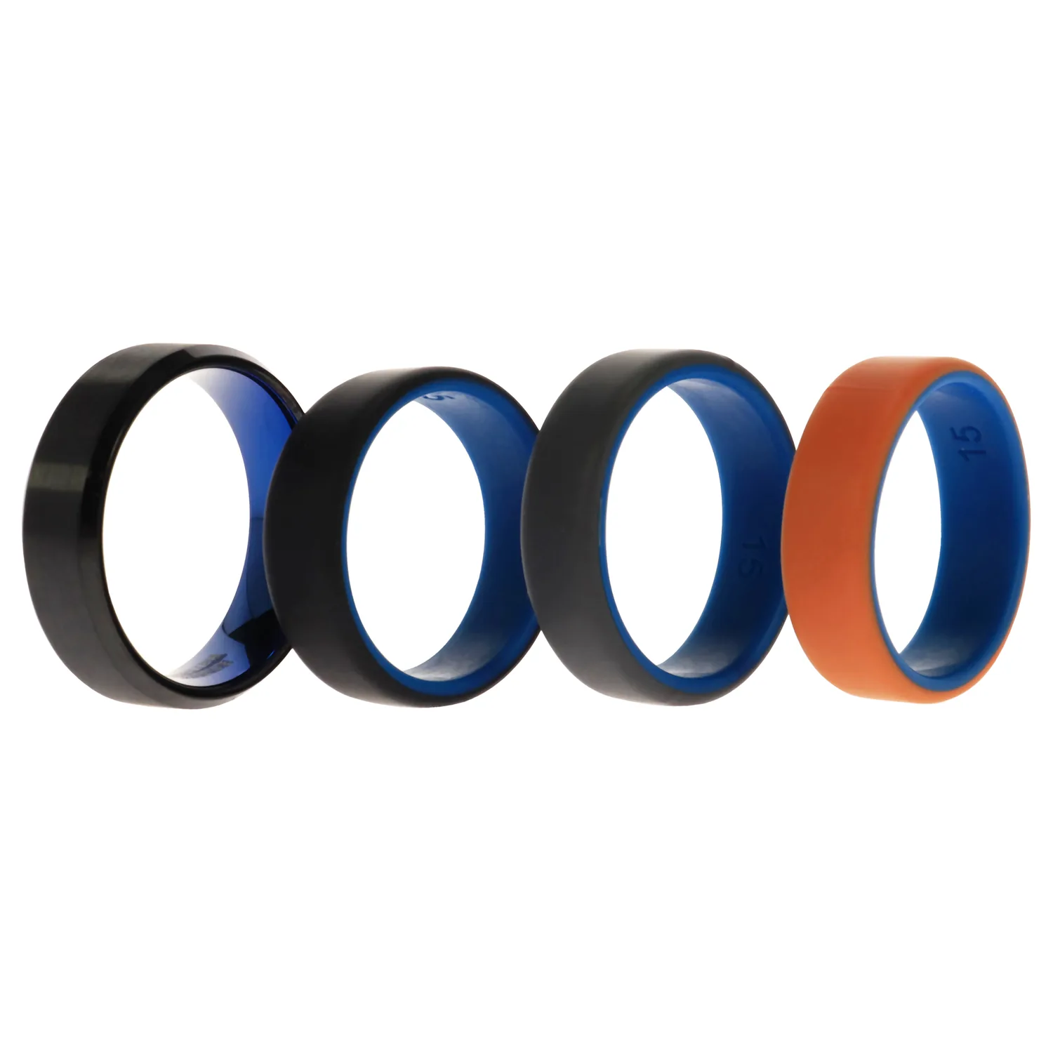 ROQ Silicone Wedding Twin Beveled 8mm Ring Set - Black for Men