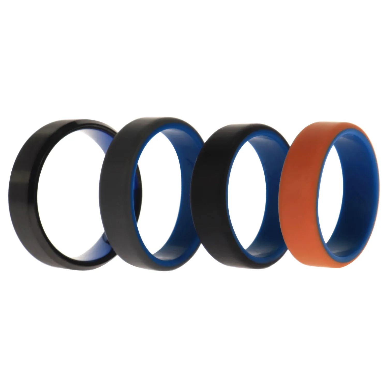 ROQ Silicone Wedding Twin Beveled 8mm Ring Set - Black - 4 x 16 mm Ring for Men