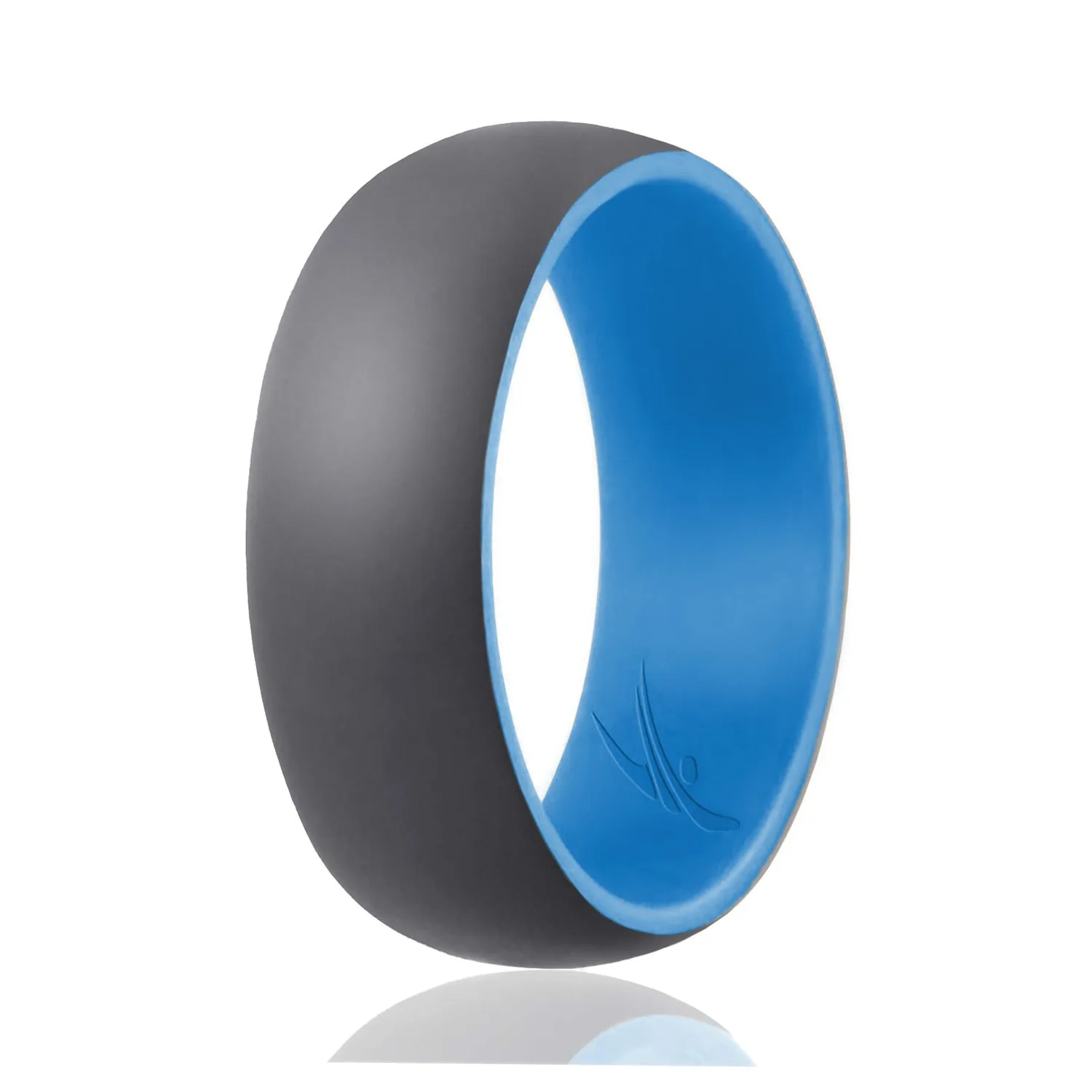 ROQ Silicone Rubber Wedding Ring for Men, Comfort Fit, Men's Wedding Band, Breathable Rubber Engagement Band, 9mm Wide 2mm Thick, Dome Style Duo Collection, Single, Grey & Light Blue, Size 11