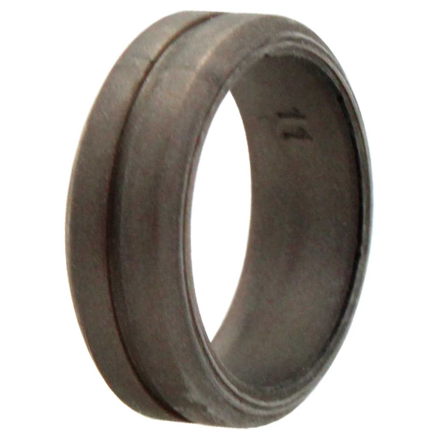 ROQ Silicone Rubber Wedding Ring for Men, Comfort Fit, Men's Wedding Band, Breathable Rubber Engagement Band, 8mm Wide 2mm Thick, Engraved Middle Line, Single, Beveled Metallic Platinum, Size 11