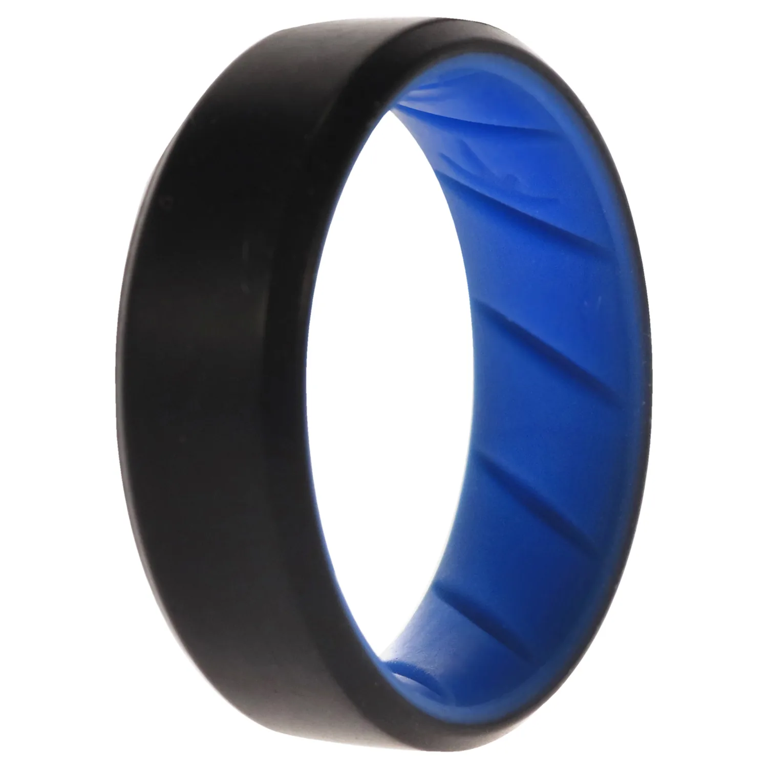 ROQ Silicone Rings, Breathable Silicone Rubber Wedding Ring Band for Men with Comfort-Fit Design, 8mm Beveled Duo, Single - Light Blue, Black Colors - Size 12