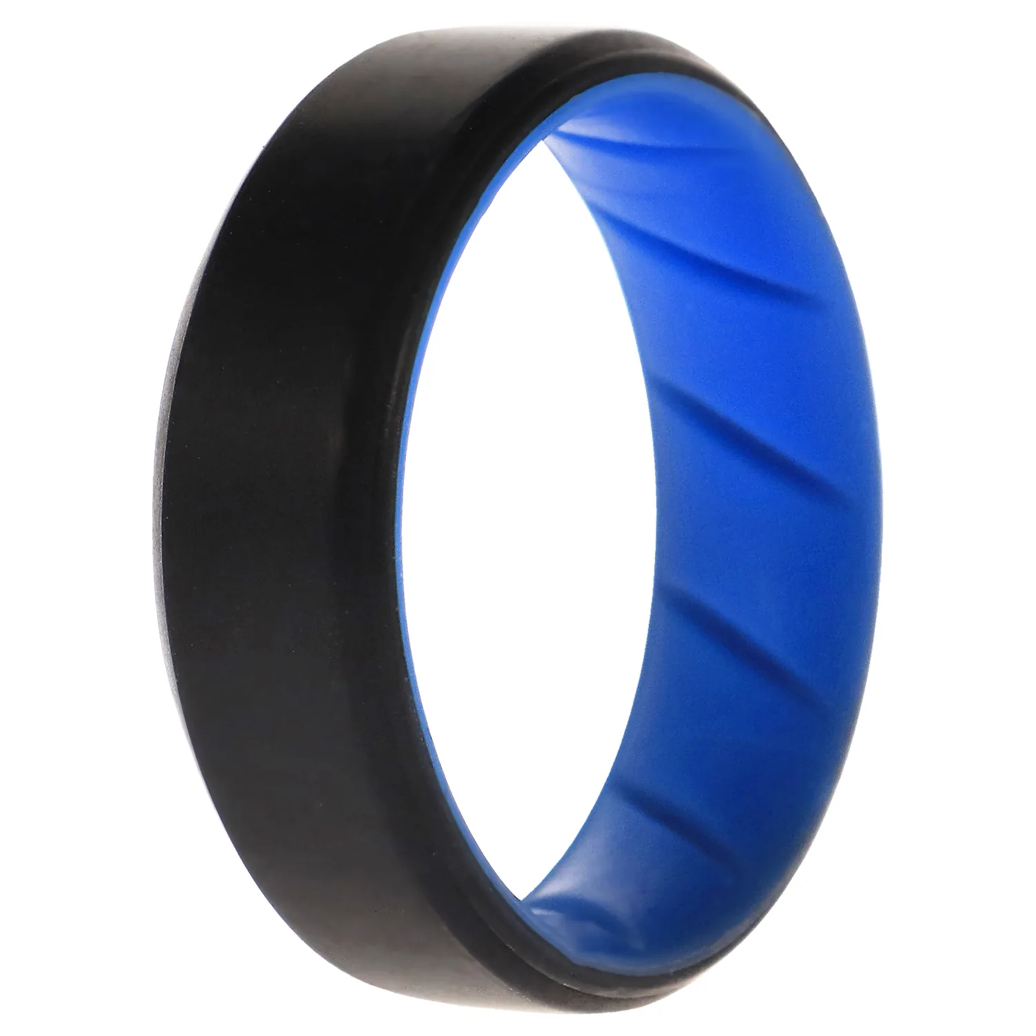 ROQ Beveled Duo Wedding Ring - Black & Light Blue for Men