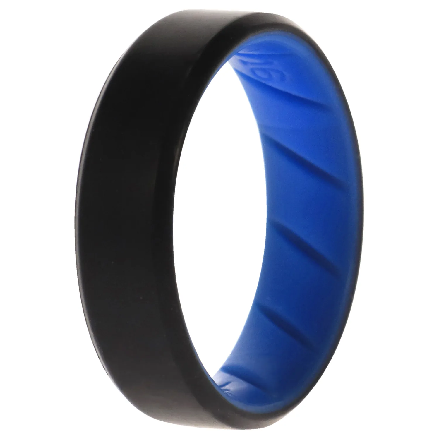 ROQ Silicone Wedding Ring - Beveled Duo - Black & Light Blue for Men