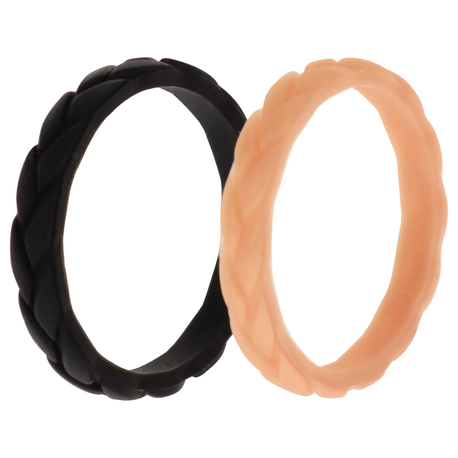 Silicone Wedding Leaves Ring Set - Rose-Black by ROQ for Women - 2 x 10 mm Ring