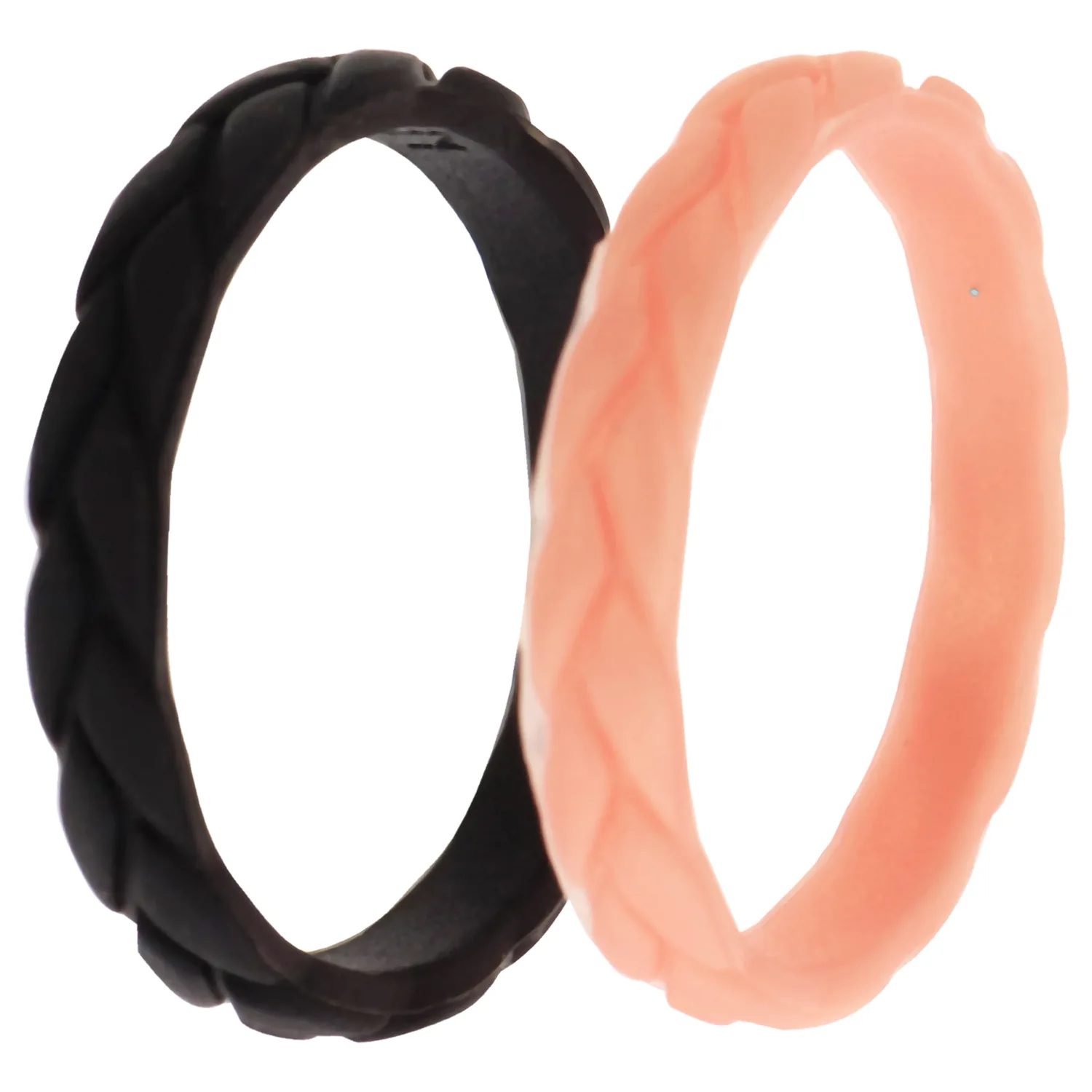 Silicone Wedding Leaves Ring Set - Metal-Pink by ROQ for Women - 2 x 11 mm Ring