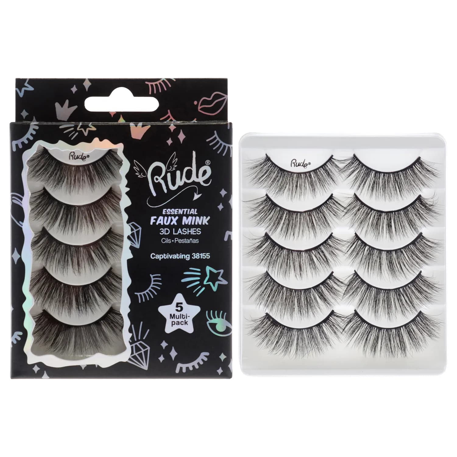 Rude Cosmetics Essential Faux Mink 3D Lashes - Captivating False Eyelashes
