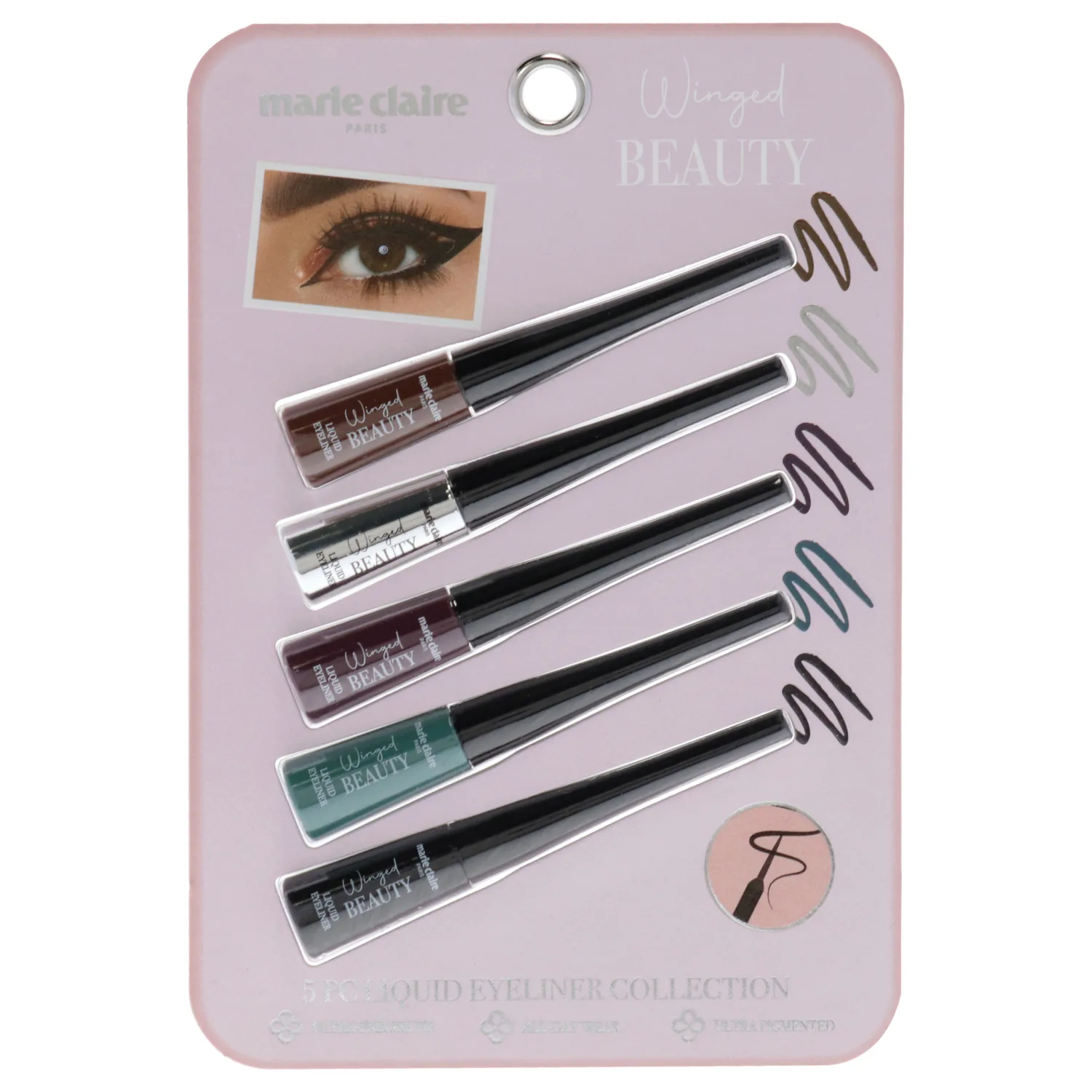 Marie Claire Liquid Eyeliner Collection Set - All-Day Wear Eye Makeup - Ultra-Precise Tip, Ultra-Pigmented Colored Eyeliner - Easy Application - 5 pc