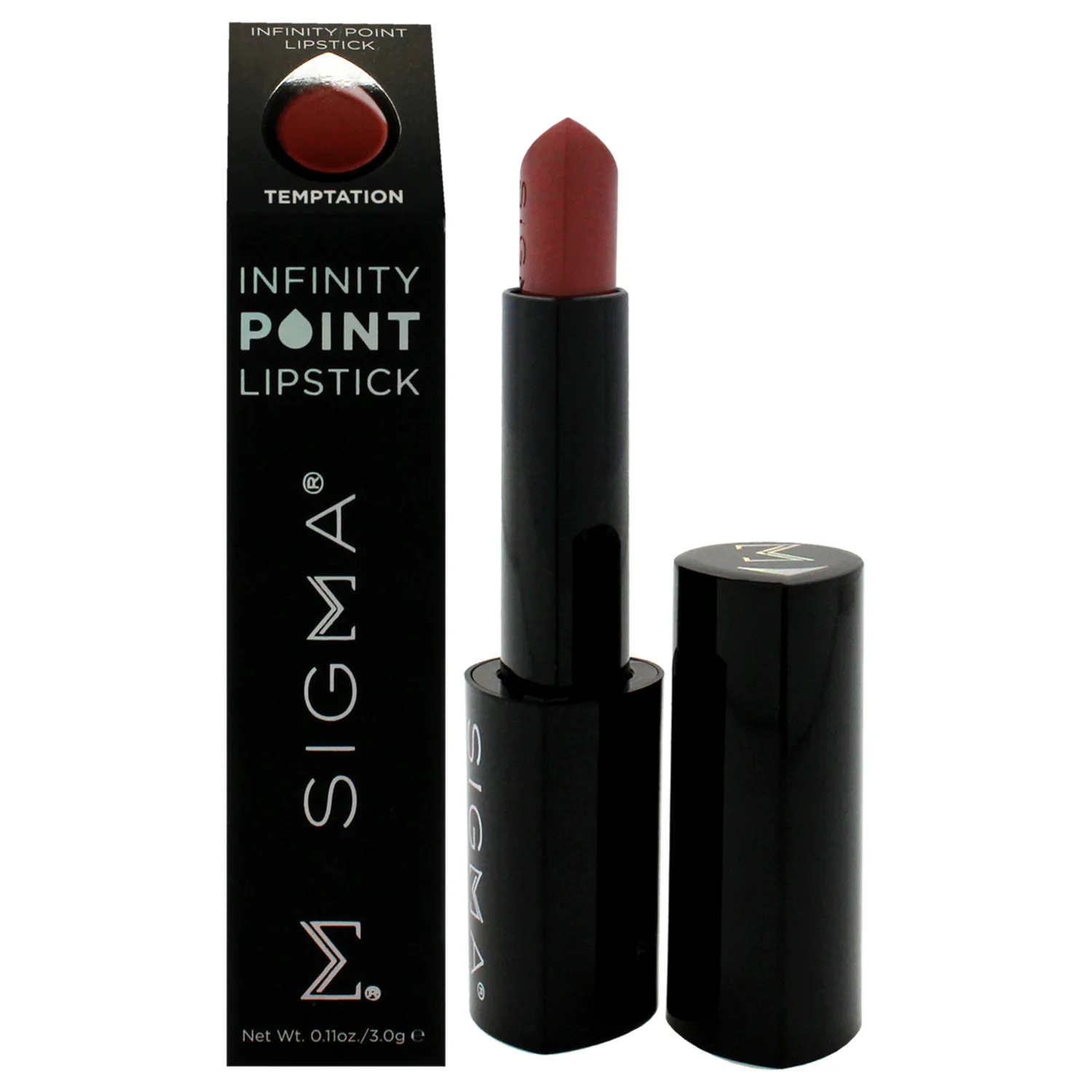 Sigma Beauty Infinity Point Mulberry Muave Lipstick - Longwear Satin Finish Lipstick for Great Lip Color Makeup, Temptation
