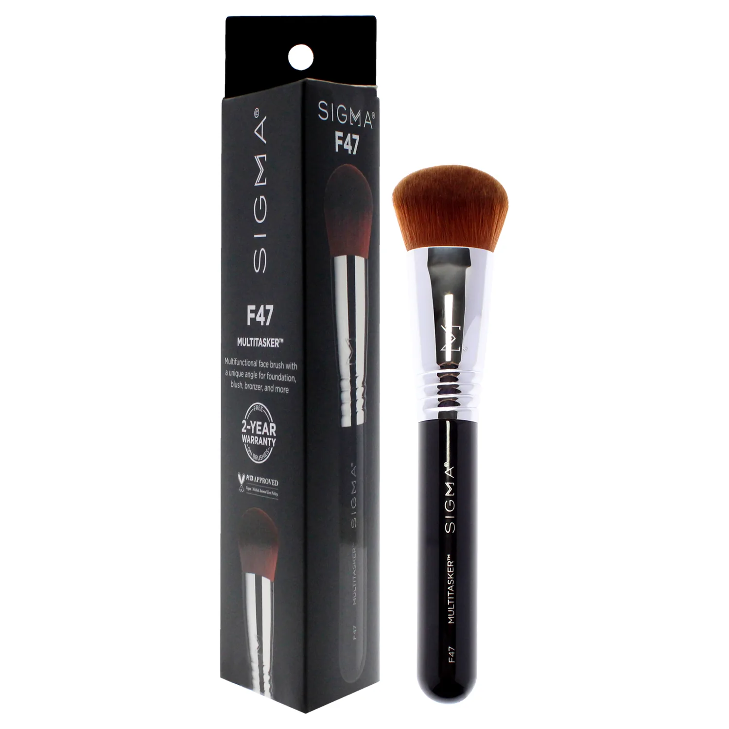 Sigma Beauty F47 Multitasker Makeup Brush – Multi-Use Face Makeup Brush for Blending, Contouring, & Buffing, Use with Foundation, Blush, Bronzer, Contour, or Highlighter (1 Brush)